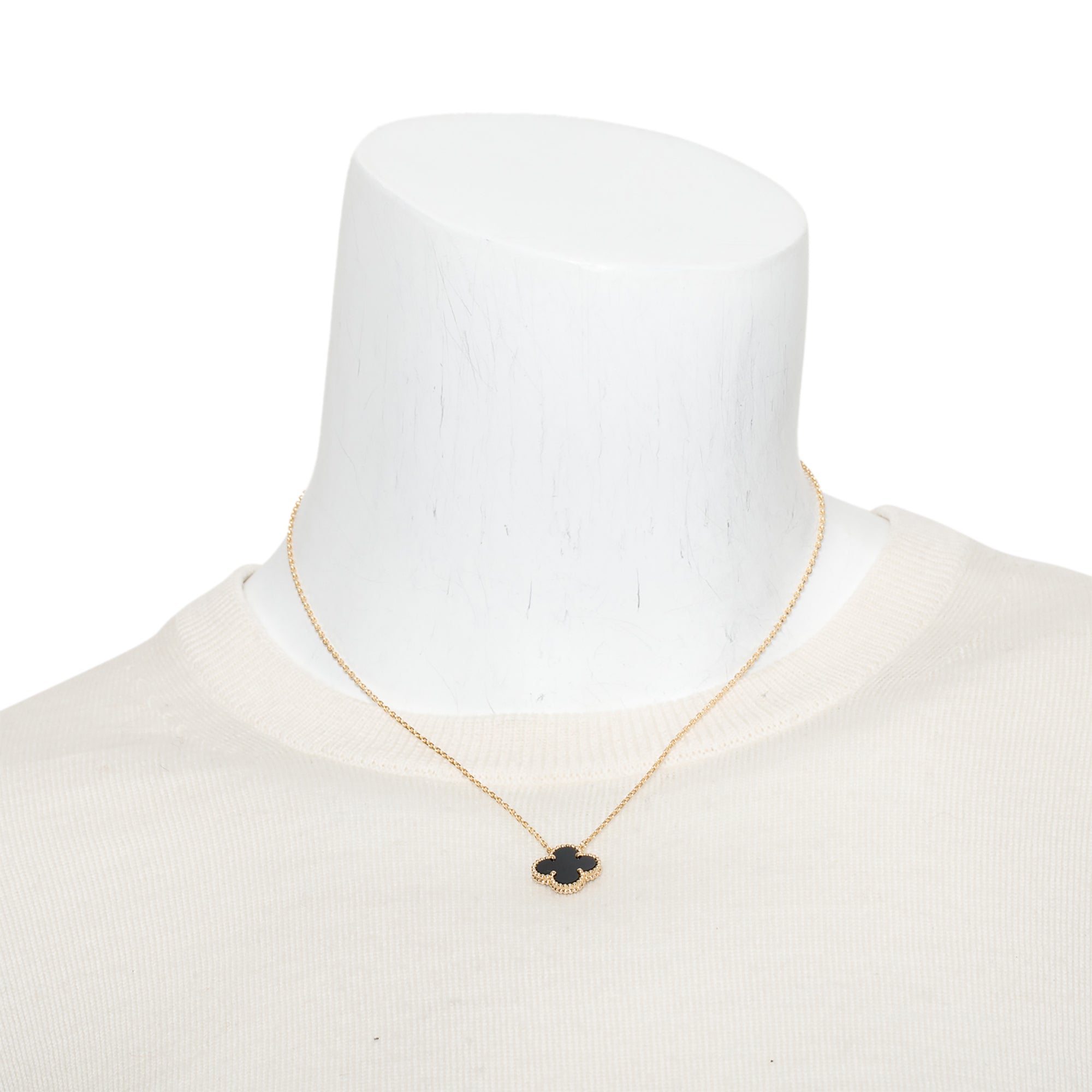 Van Cleef & Arpels 18k Yellow Gold Vintage Alhambra Black Onyx Pendant Necklace w/ Pouch, Receipt & Certificate