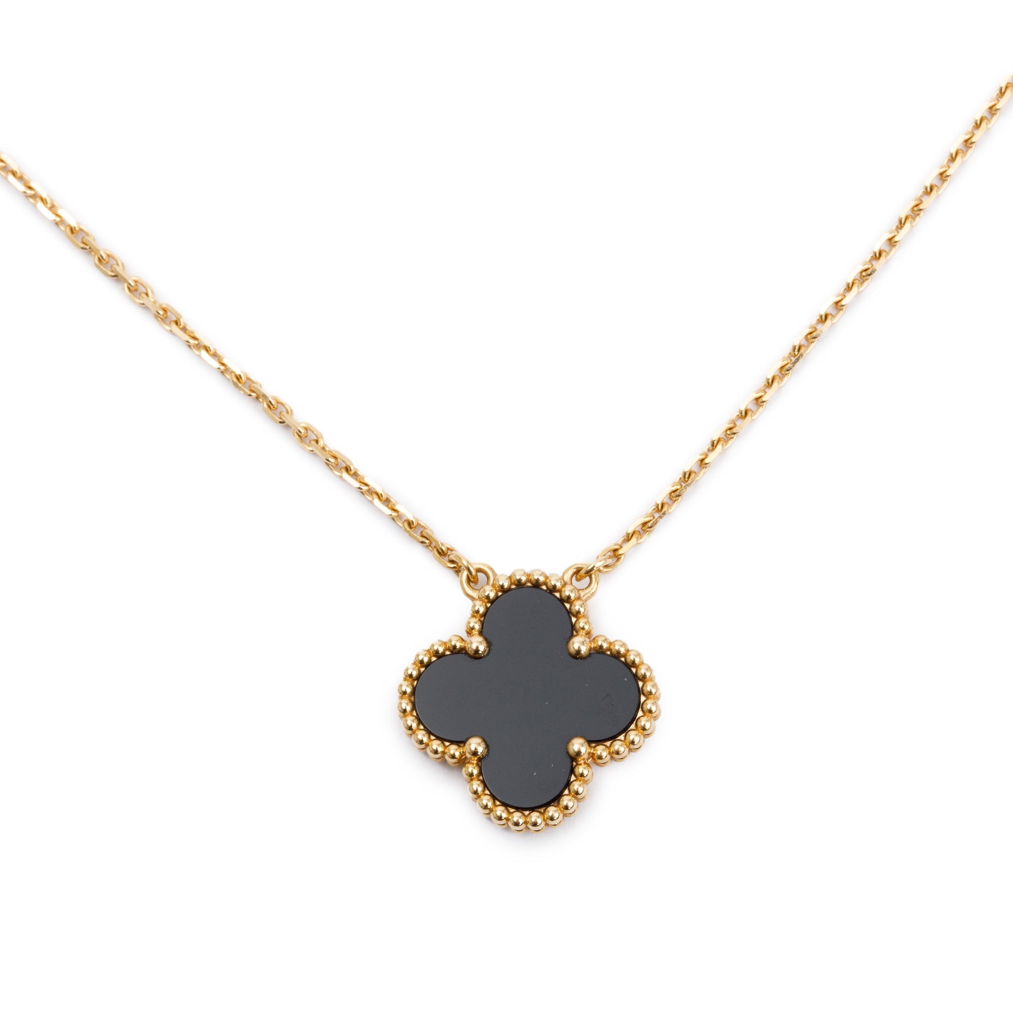 Van Cleef & Arpels 18k Yellow Gold Vintage Alhambra Black Onyx Pendant Necklace w/ Receipt & Certificate
