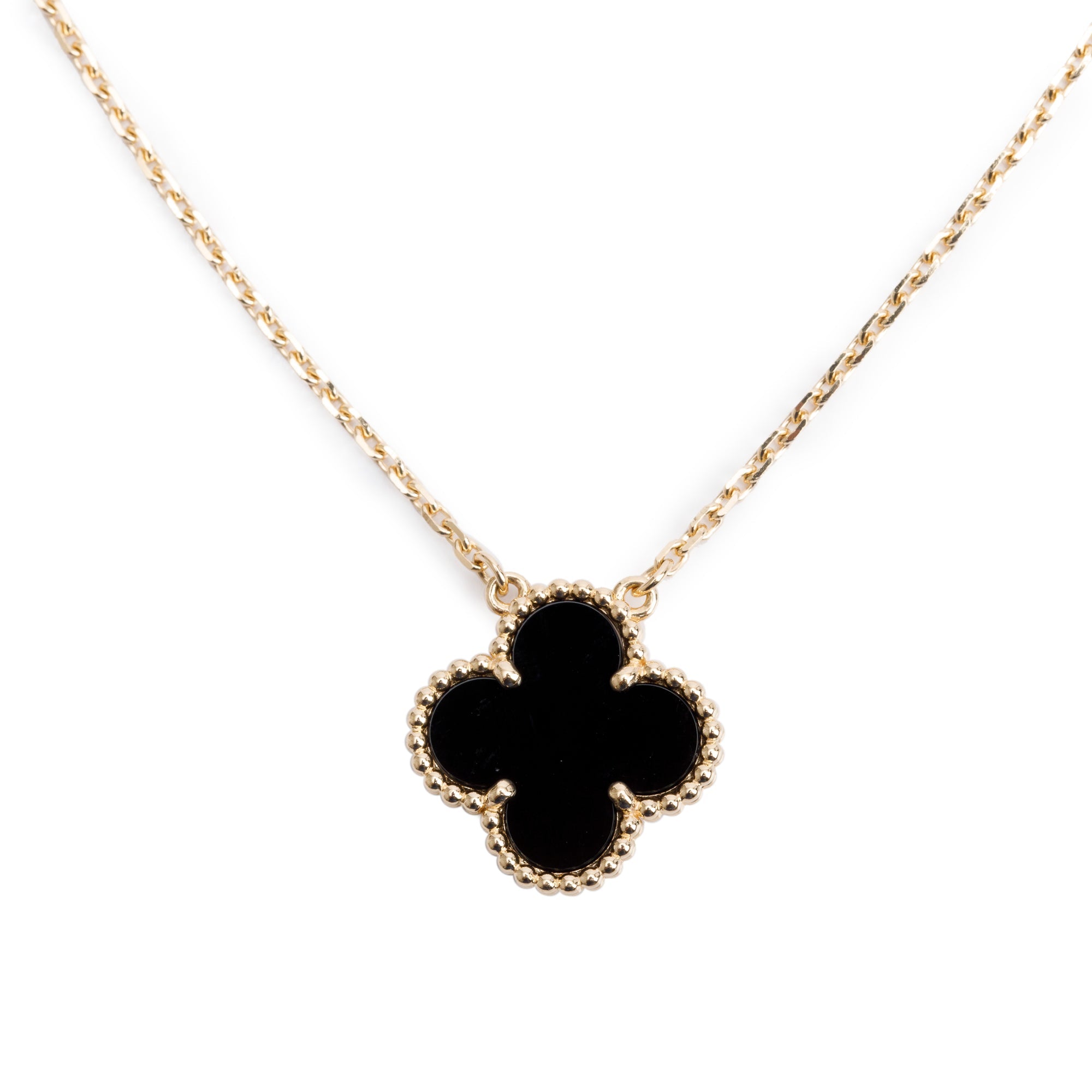 Van Cleef & Arpels 18k Yellow Gold Vintage Alhambra Black Onyx Pendant Necklace w/ Receipt & Certificate