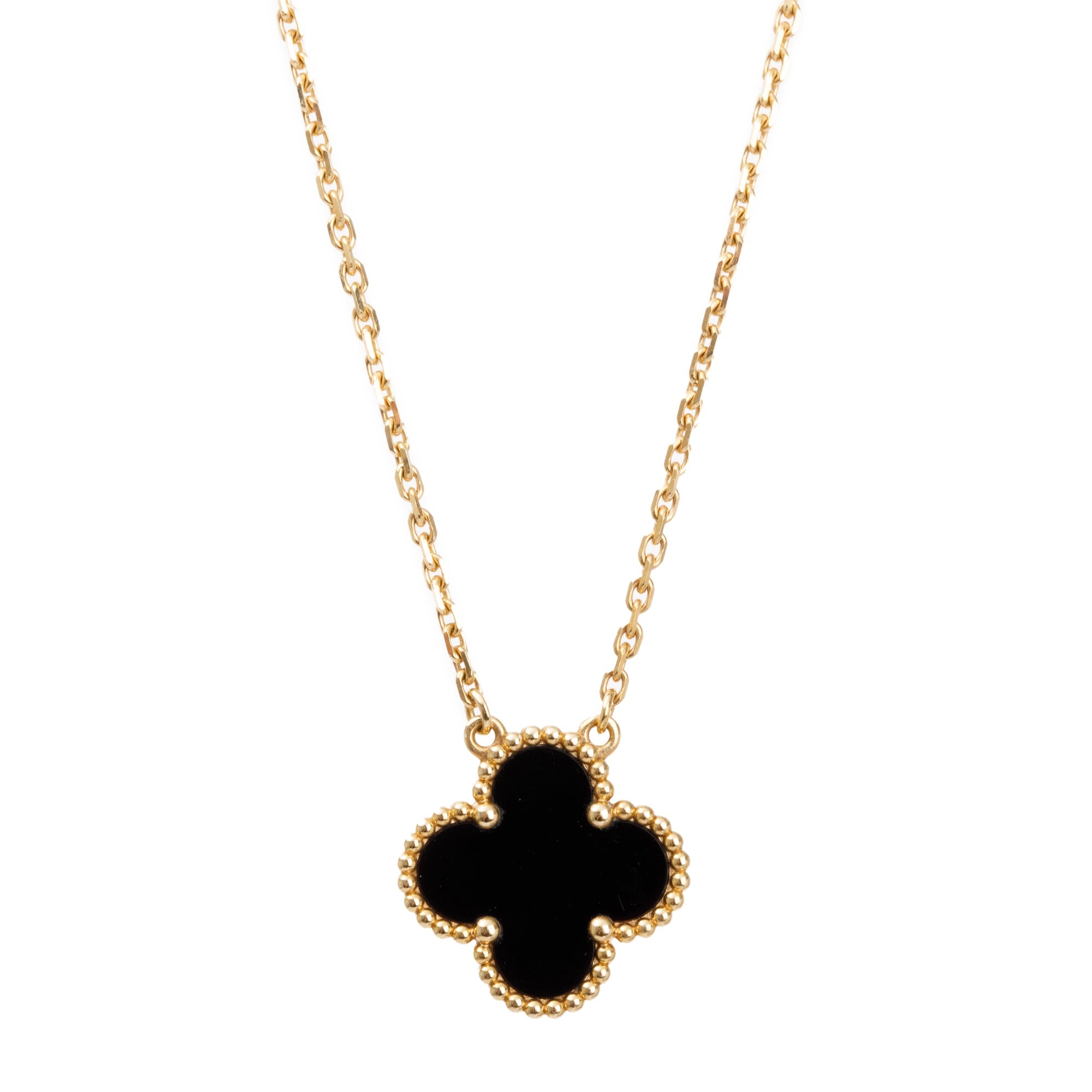 Van Cleef & Arpels 18k Yellow Gold Vintage Alhambra Black Onyx Pendant Necklace w/ Receipt & Certificate