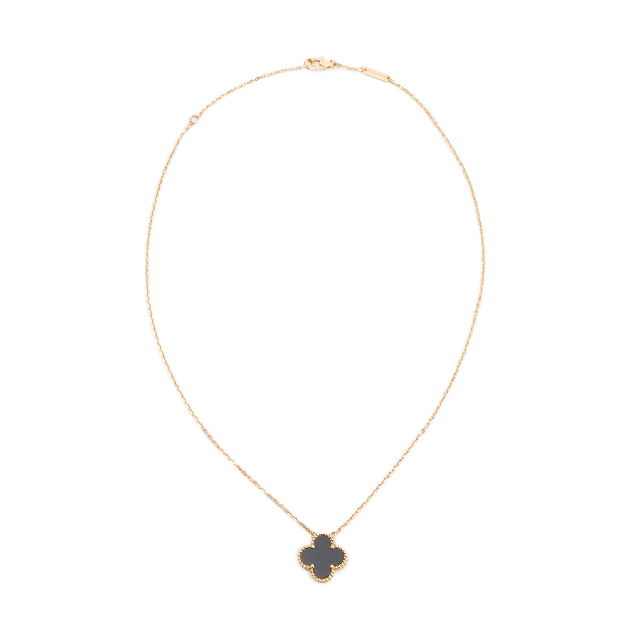 Van Cleef & Arpels 18k Yellow Gold Vintage Alhambra Black Onyx Pendant Necklace w/ Receipt & Certificate