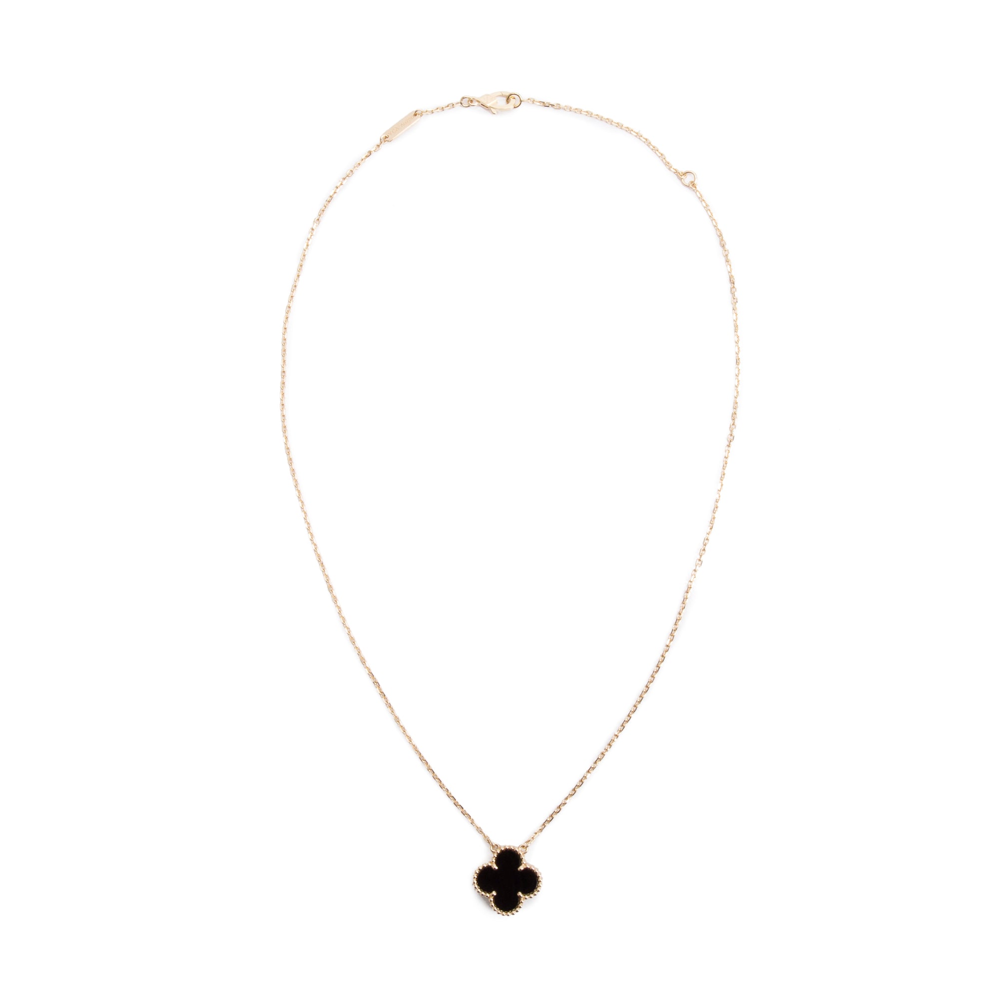 Van Cleef & Arpels 18k Yellow Gold Vintage Alhambra Black Onyx Pendant Necklace w/ Receipt & Certificate