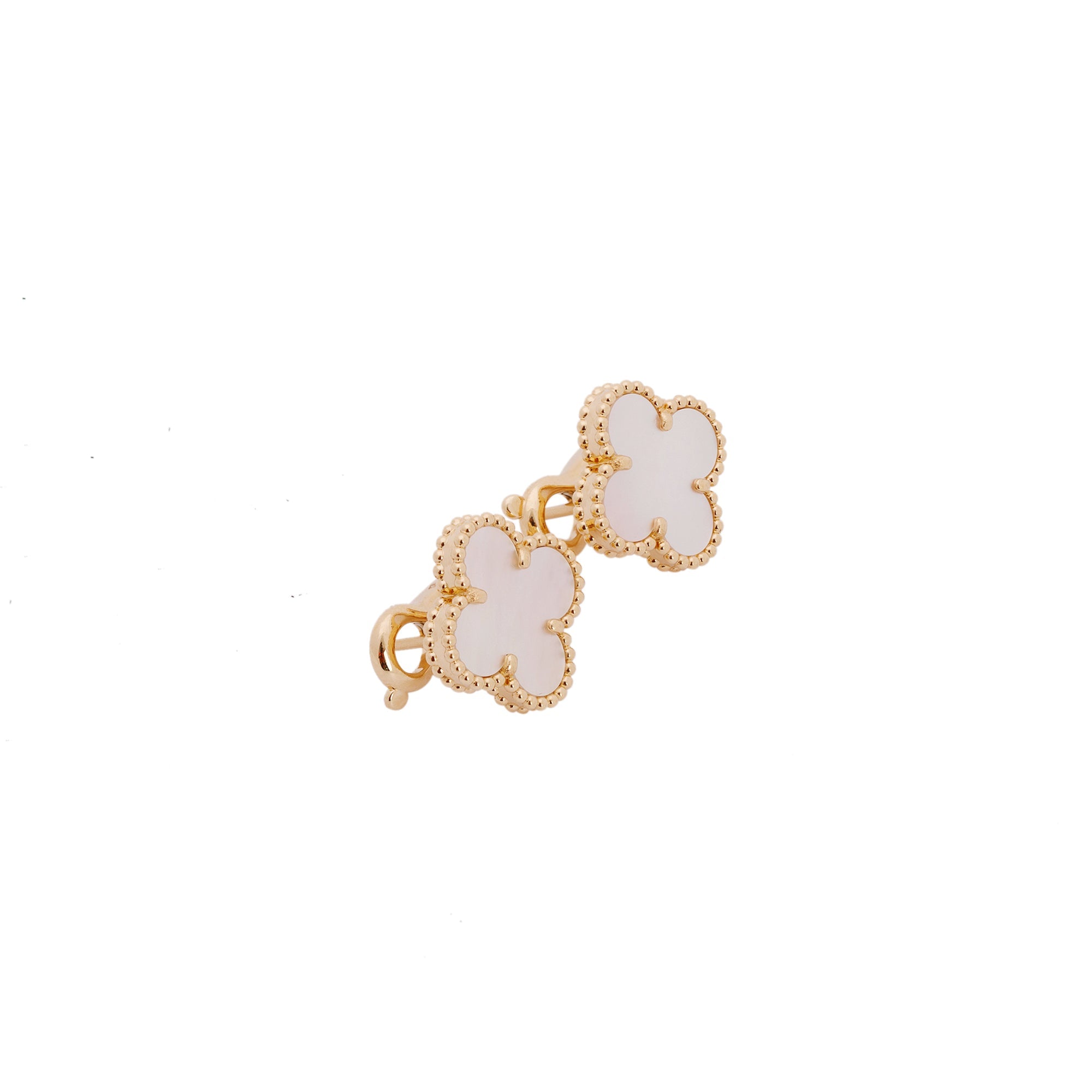 Van Cleef & Arpels 18k Yellow Gold Vintage Alhambra Earrings with Mother of Pearl w/ Box & Certificate