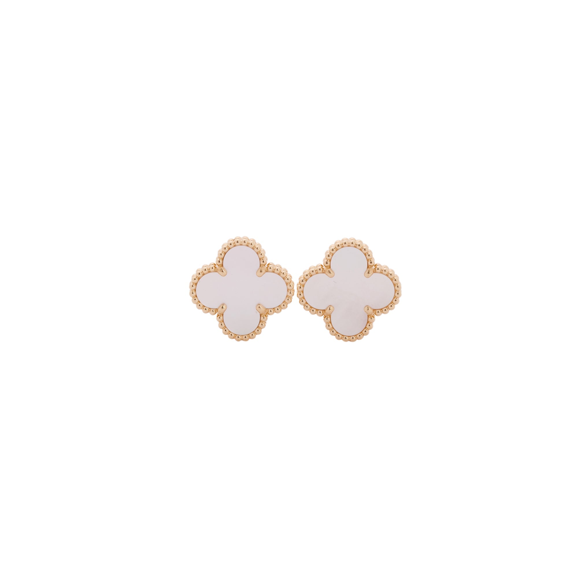 Van Cleef & Arpels 18k Yellow Gold Vintage Alhambra Earrings with Mother of Pearl w/ Box & Certificate