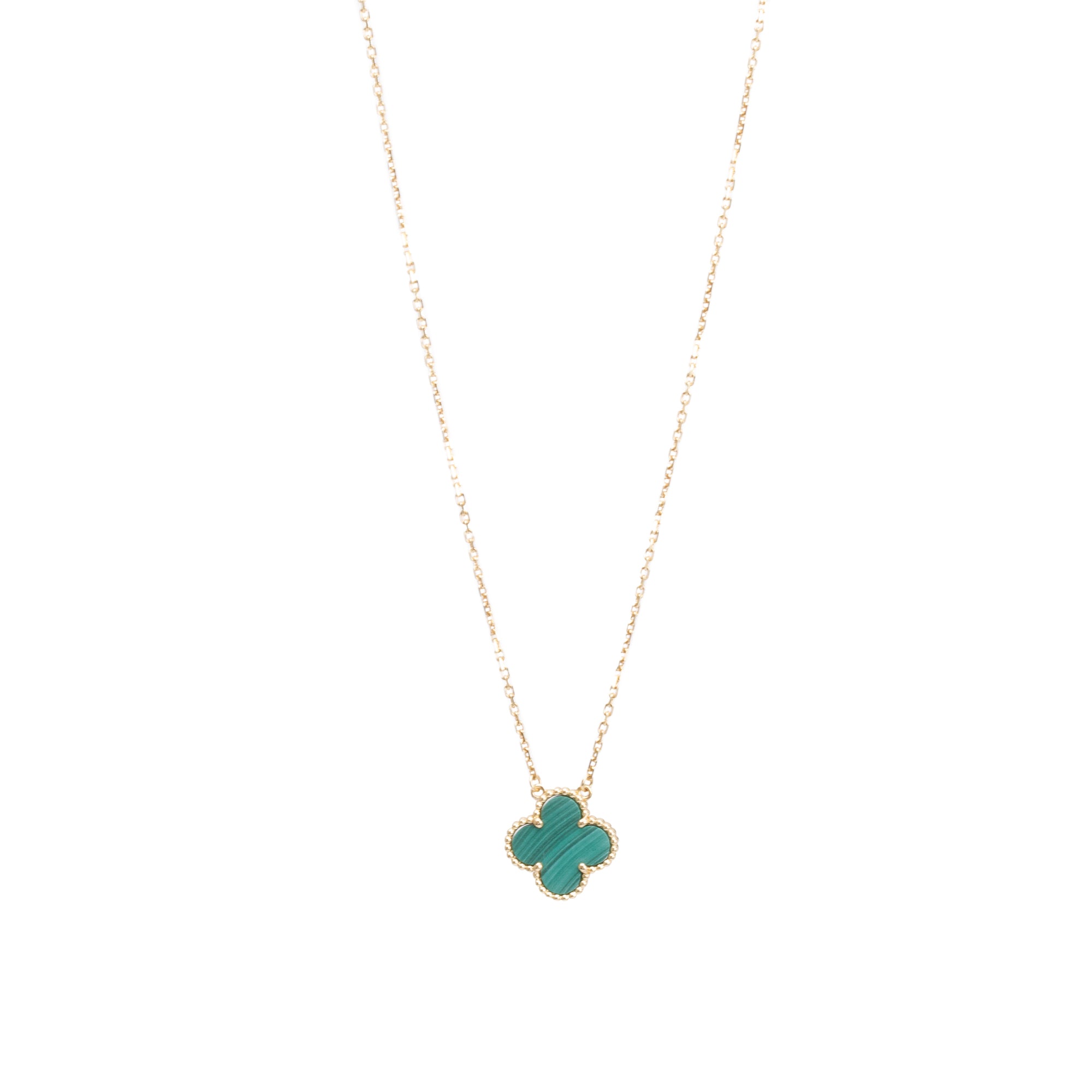 Van Cleef & Arpels 18k Yellow Gold Vintage Alhambra Malachite Pendant Necklace w/ Box & Certificate