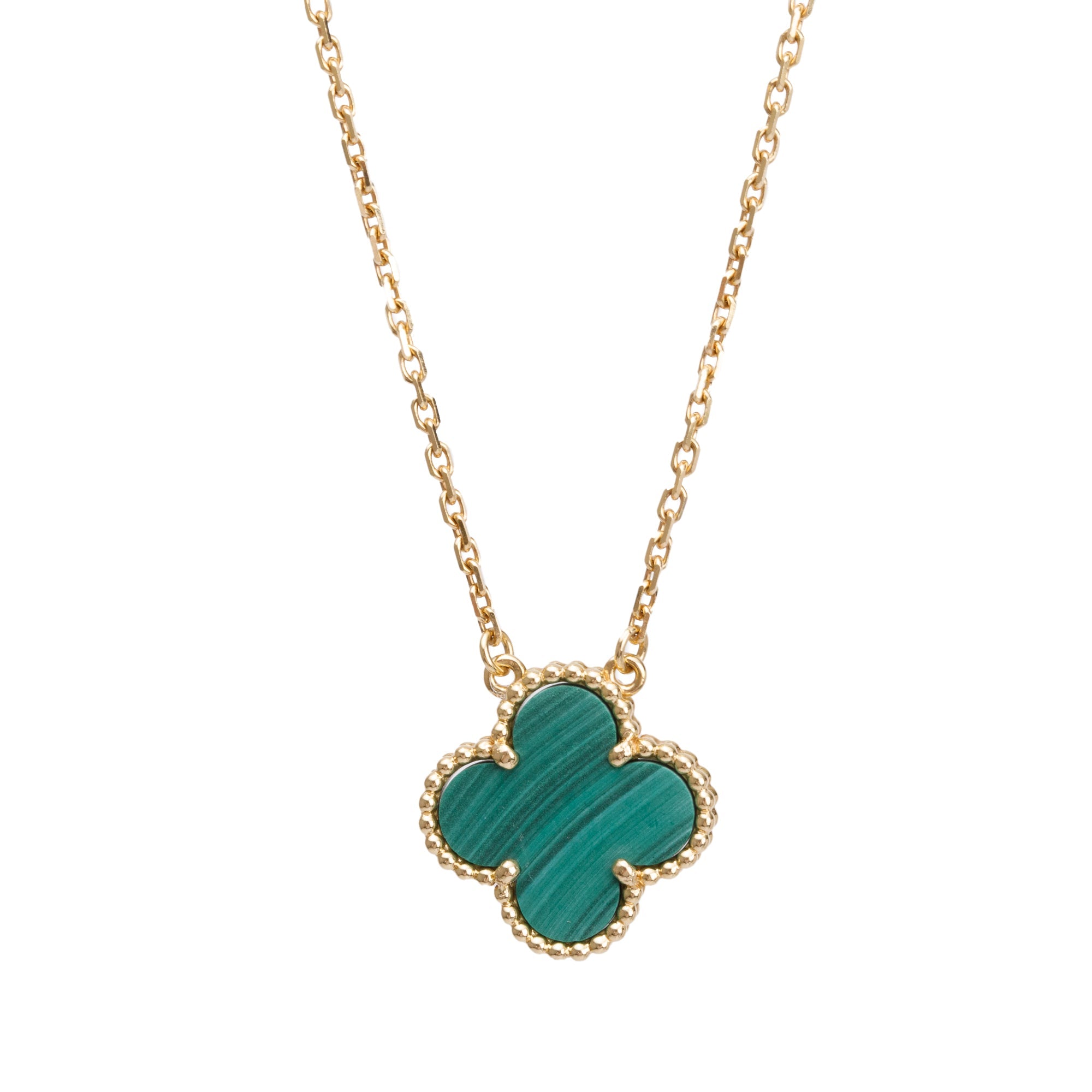 Van Cleef & Arpels 18k Yellow Gold Vintage Alhambra Malachite Pendant Necklace w/ Box & Certificate