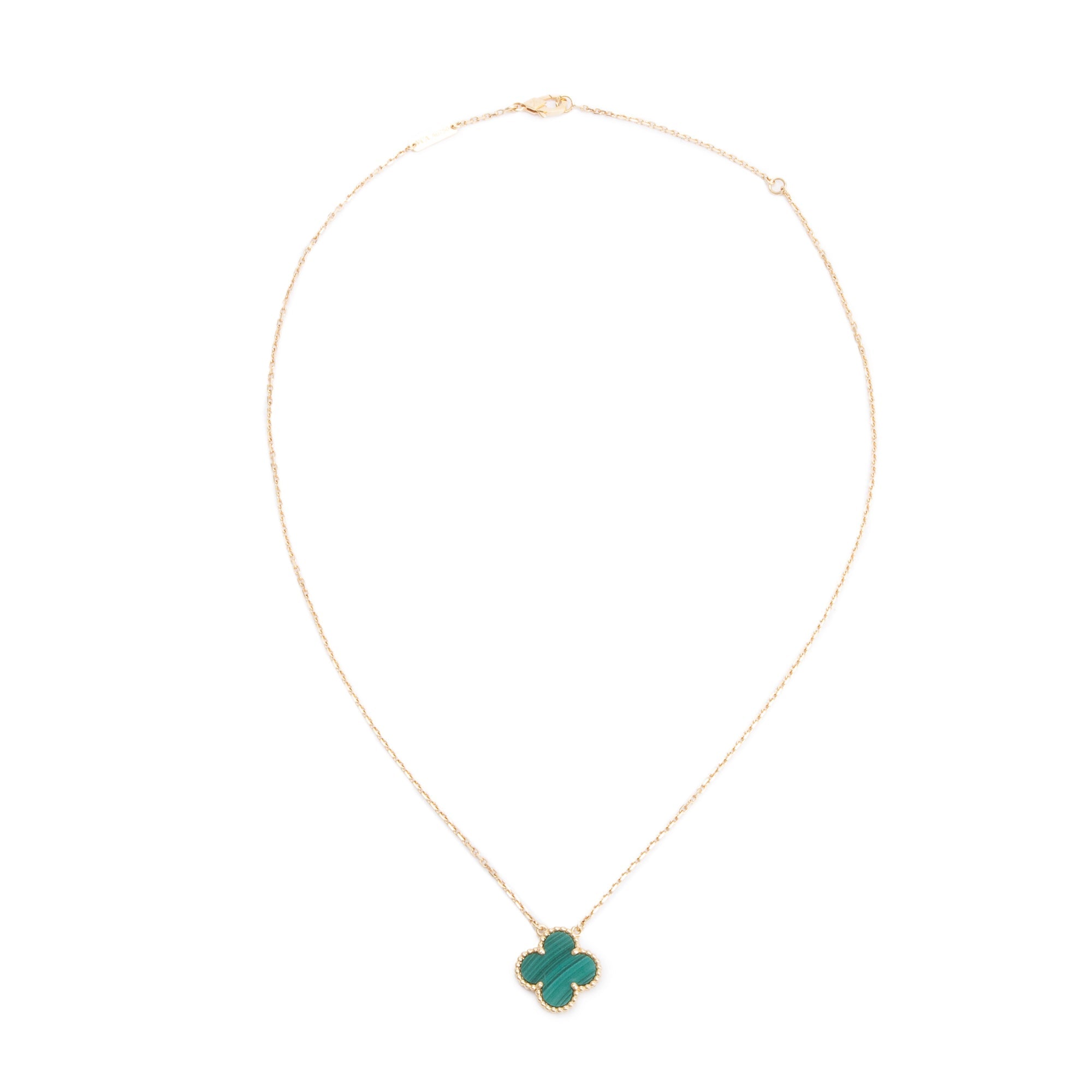 Van Cleef & Arpels 18k Yellow Gold Vintage Alhambra Malachite Pendant Necklace w/ Box & Certificate
