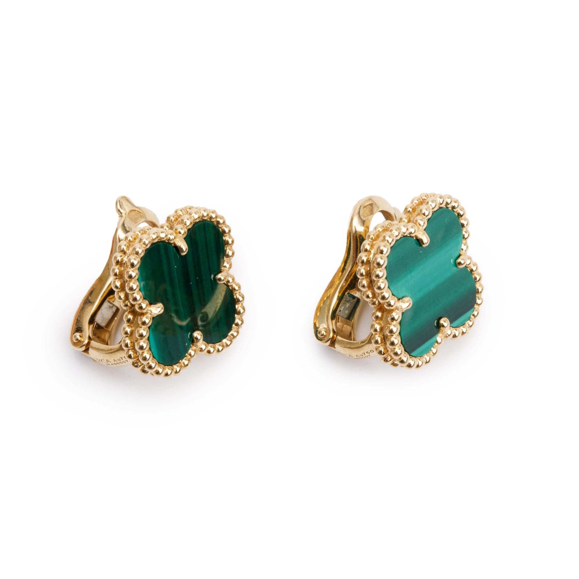 Van Cleef & Arpels 18k Yellow Gold Vintage Alhambra Malachite Stud Earrings