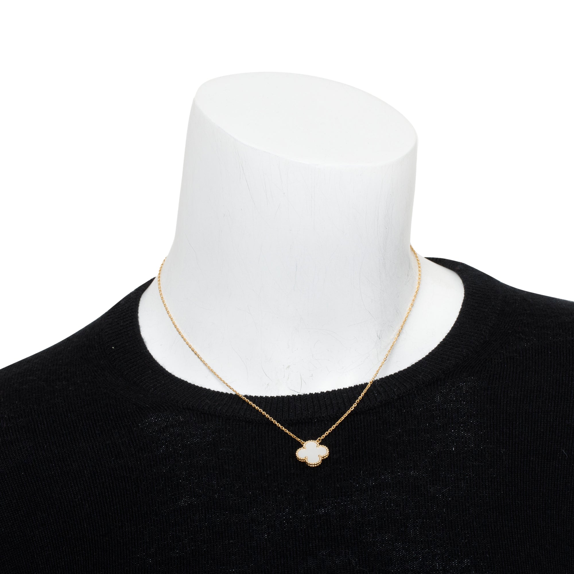 Van Cleef & Arpels 18k Yellow Gold Vintage Alhambra Mother of Pearl Pendant Necklace w/ Box & Certificate