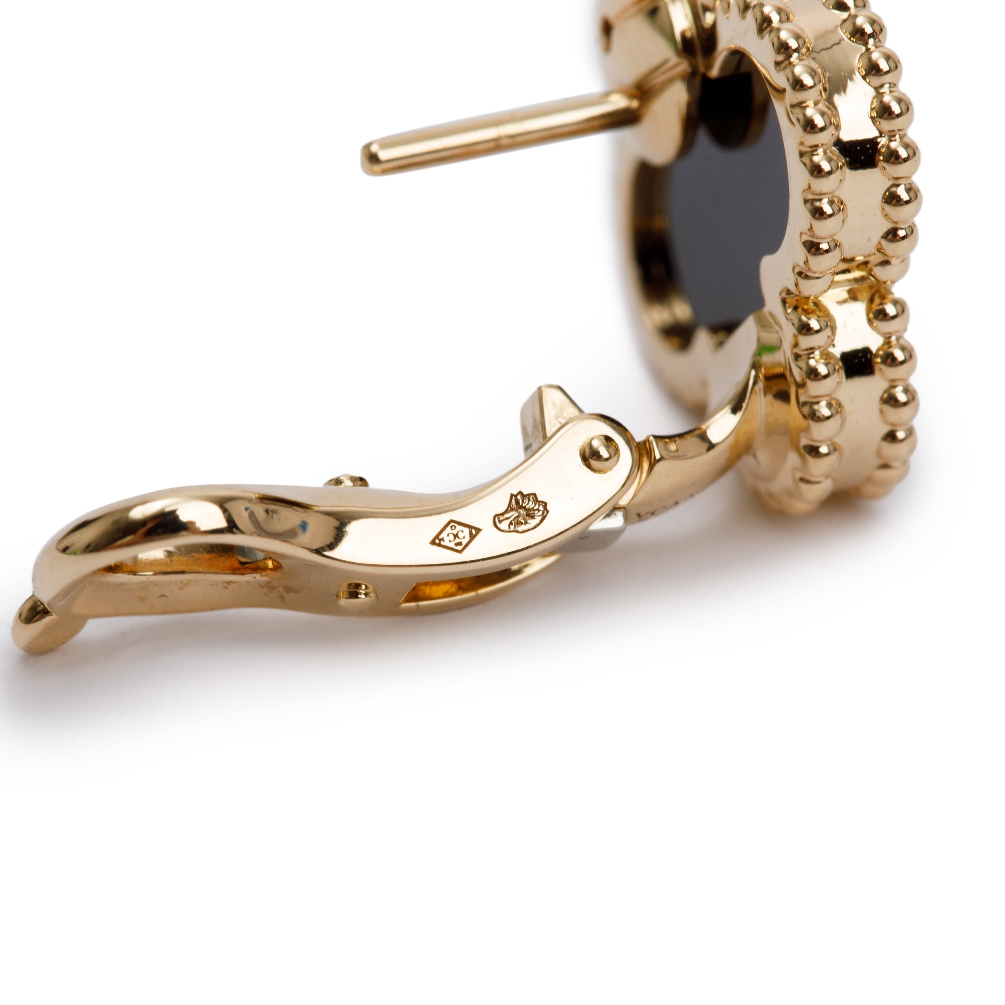 Van Cleef & Arpels 18k Yellow Gold Vintage Alhambra Onyx Stud Earrings w/ Box & Certificate
