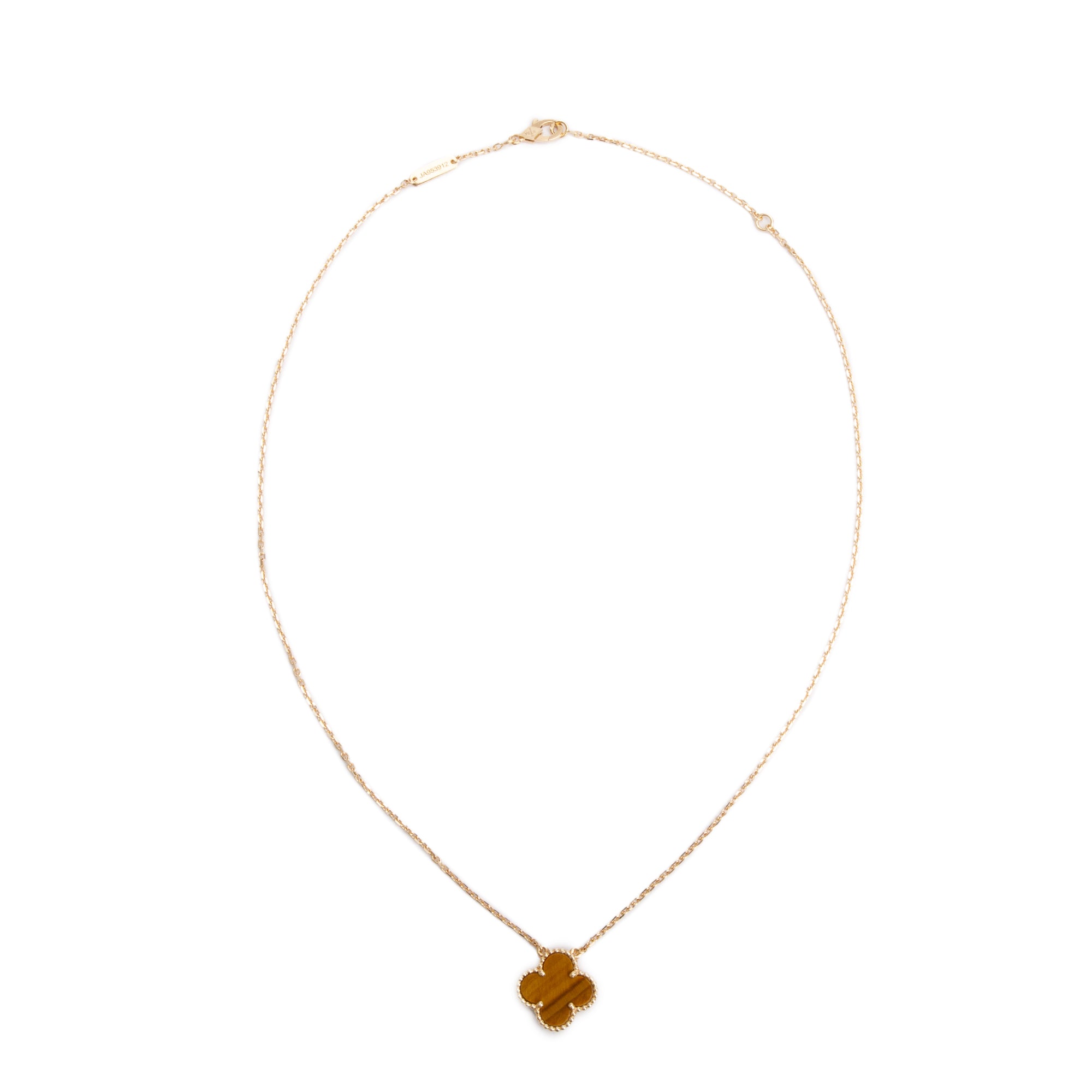 Van Cleef & Arpels 18k Yellow Gold Vintage Alhambra Tiger Eye Pendant Necklace w/ Box & Receipt
