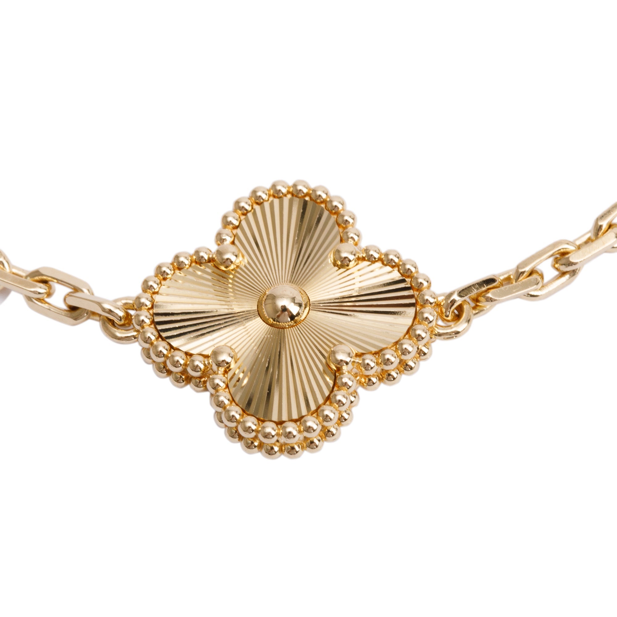 Van Cleef & Arpels 2021 18k Yellow Gold Vintage Alhambra 5 Motif Bracelet w/ Box & Certificate