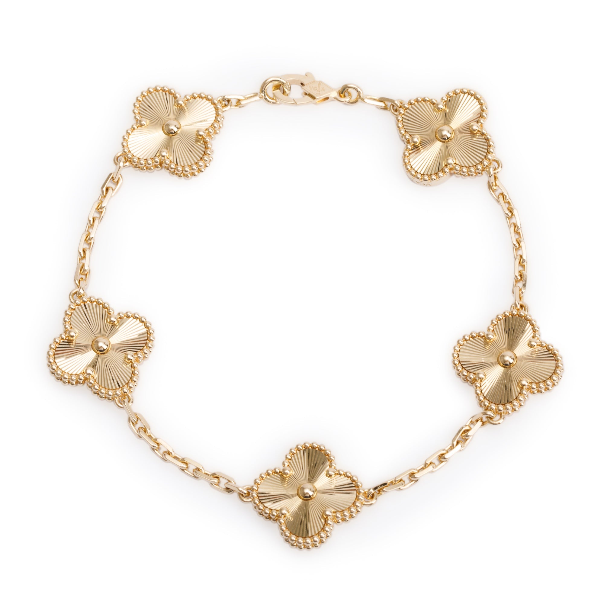 Van Cleef & Arpels 2021 18k Yellow Gold Vintage Alhambra 5 Motif Bracelet w/ Box & Certificate