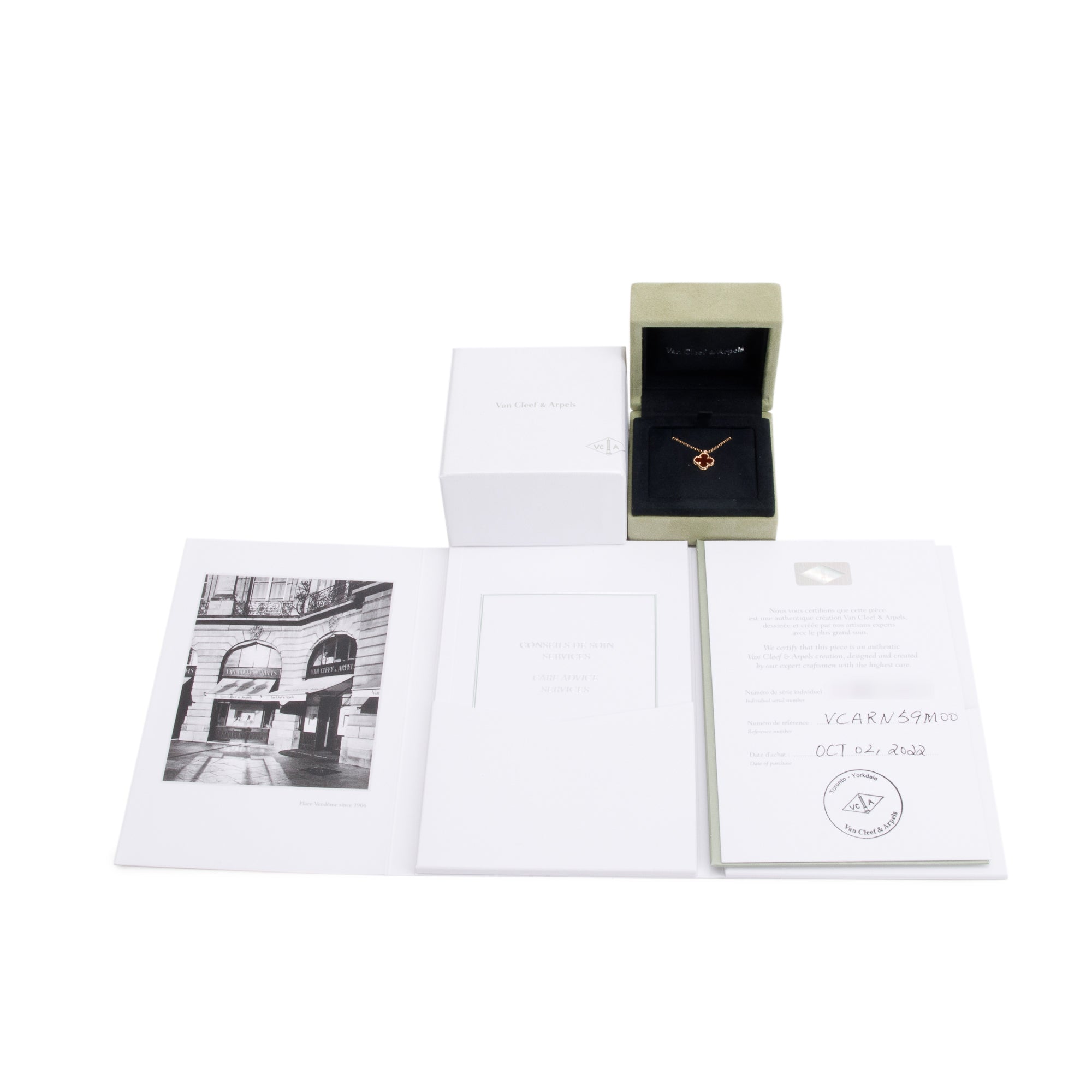 Van Cleef & Arpels 2022 18k Rose Gold Sweet Alhambra Carnelian Pendant Necklace w/ Box, Receipt & Certificate