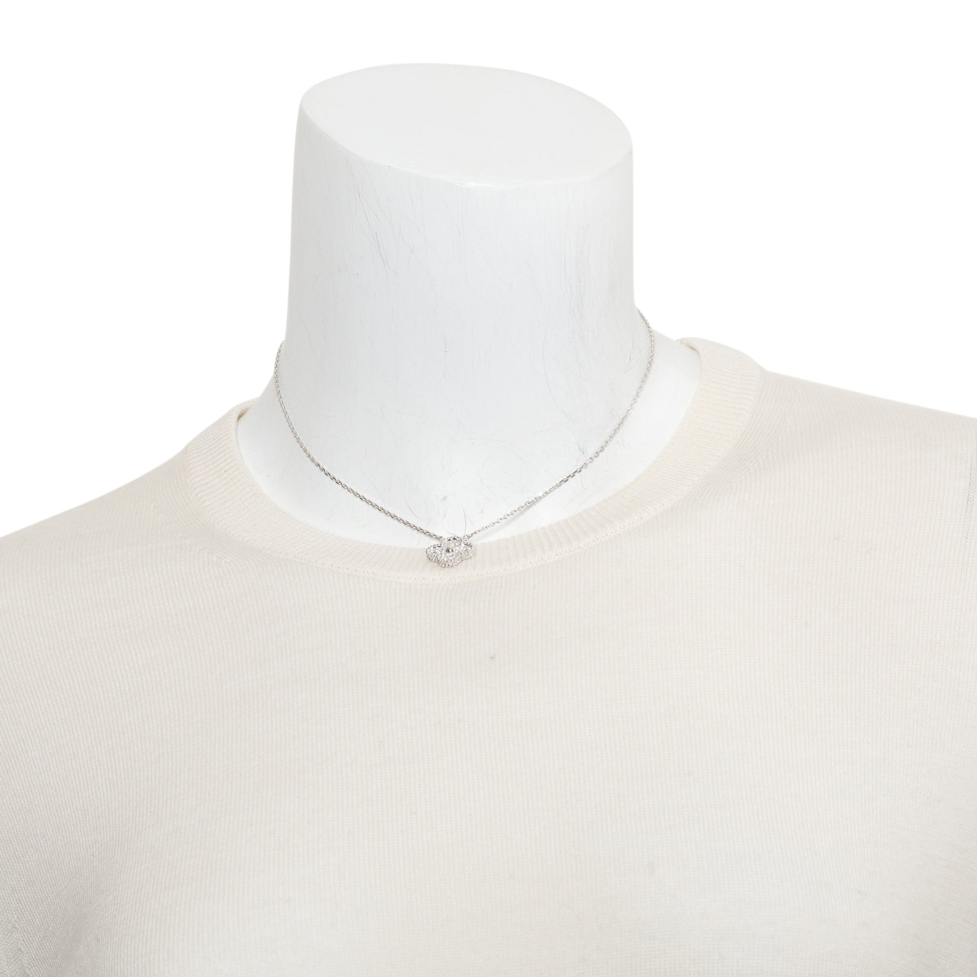 Van Cleef & Arpels 2022 18k White Gold Diamond Vintage Alhambra Pendant Necklace w/ Box & Certificate