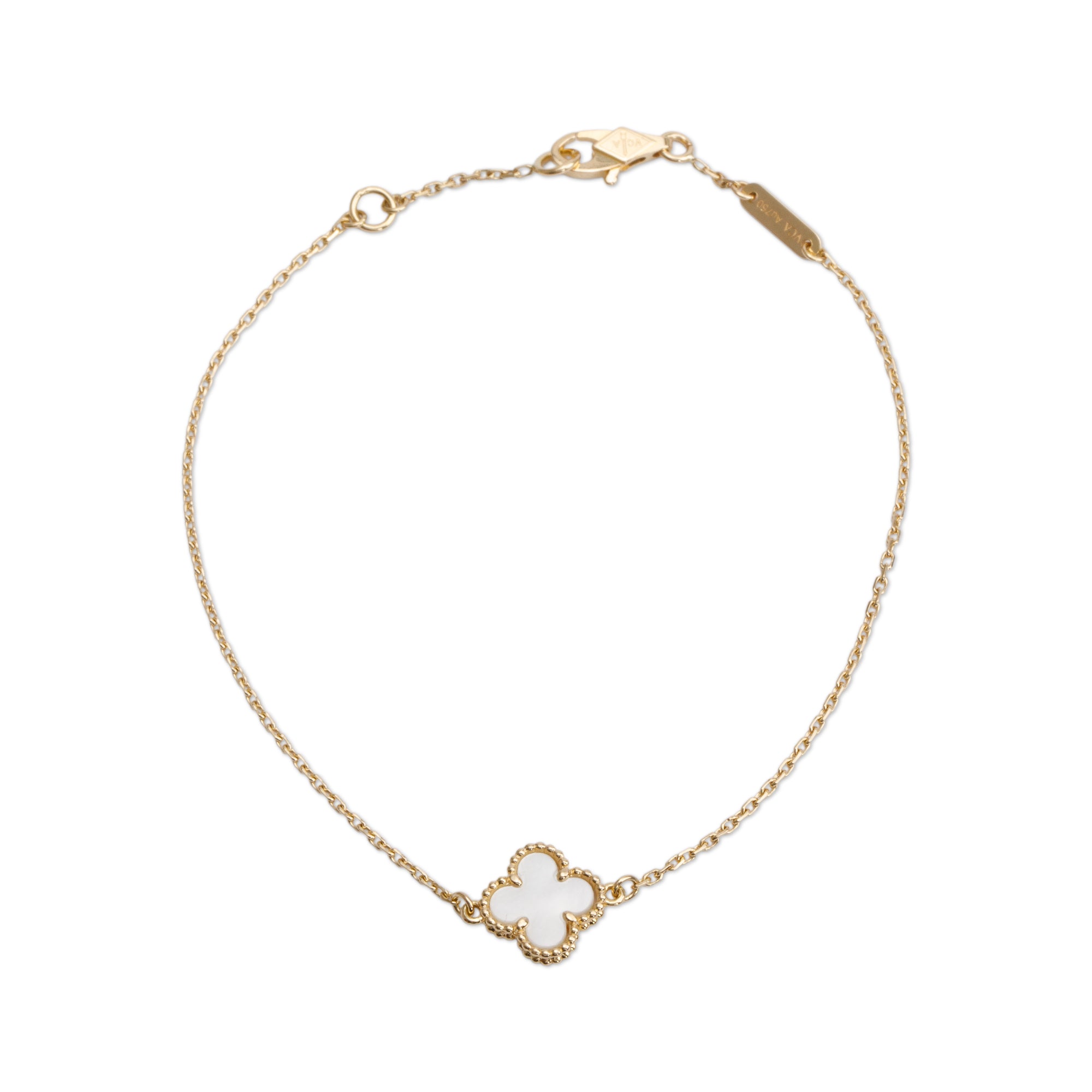 Van Cleef & Arpels 2022 18k Yellow Gold Sweet Alhambra 1 Motif Mother of Pearl Bracelet w/ Box & Certificate
