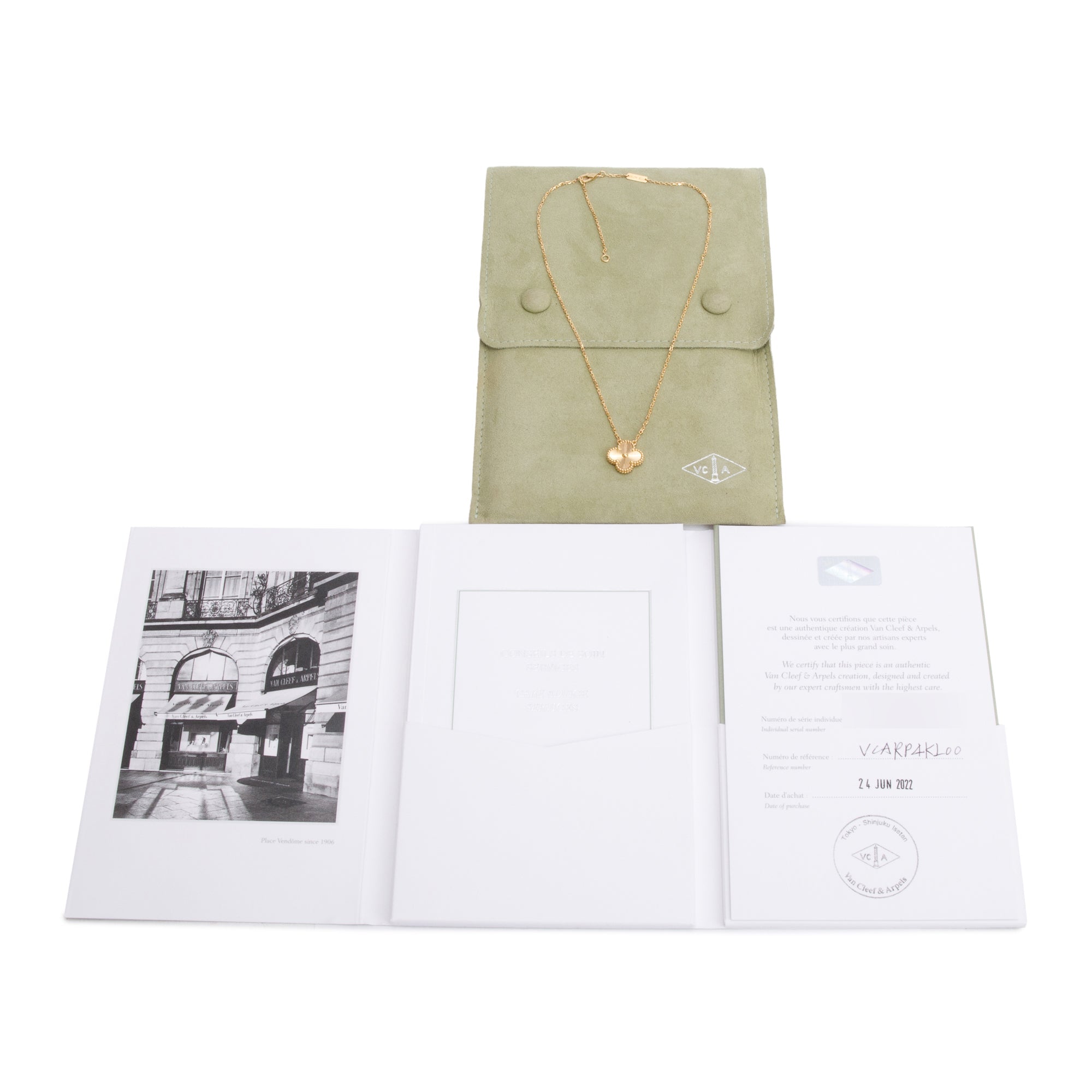 Van Cleef & Arpels 2022 18k Yellow Gold Vintage Alhambra Pendant Necklace w/ Pouch & Certificate