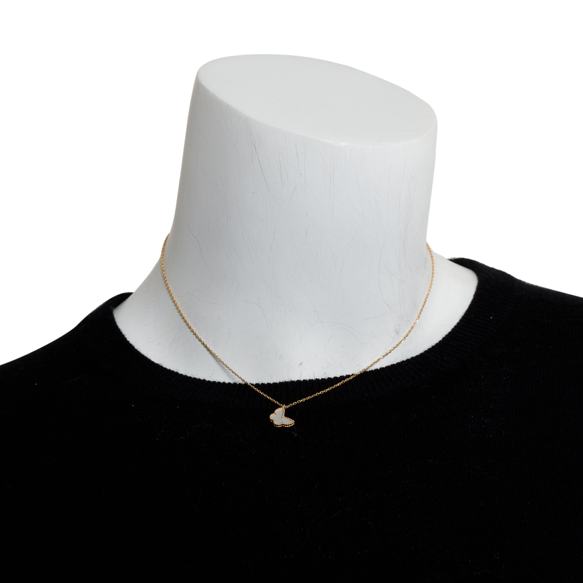 Van Cleef & Arpels 2023 18k Yellow Gold Sweet Alhambra Mother of Pearl Butterfly Pendant Necklace w/ Box, Receipt & Certificate