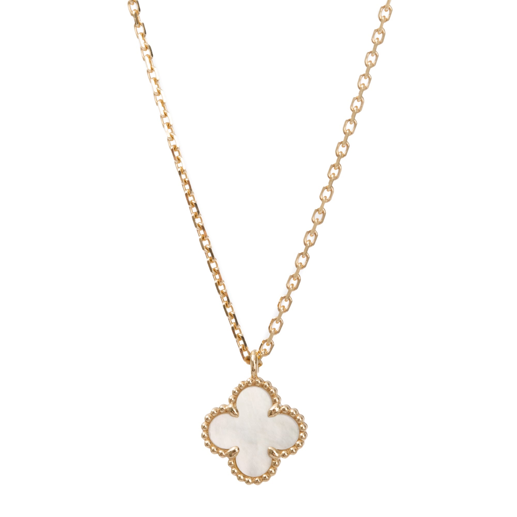 Van Cleef & Arpels 2023 18k Yellow Gold Sweet Alhambra Mother of Pearl Pendant Necklace w/ Box, Receipt & Certificate