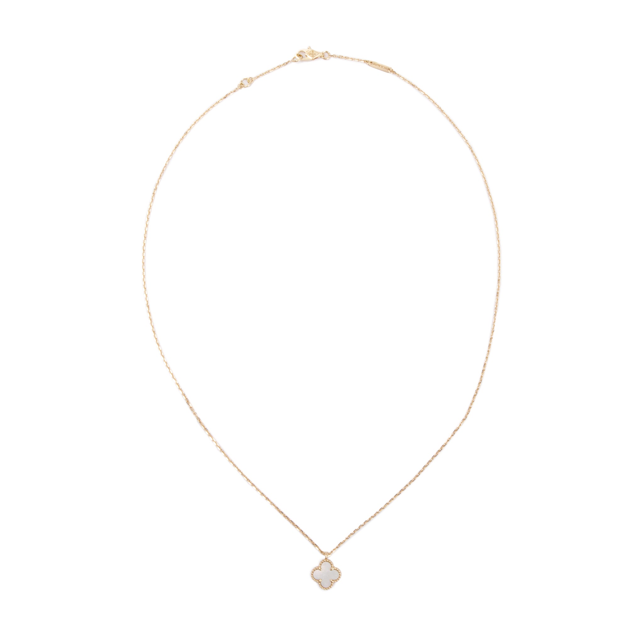 Van Cleef & Arpels 2023 18k Yellow Gold Sweet Alhambra Mother of Pearl Pendant Necklace w/ Box, Receipt & Certificate