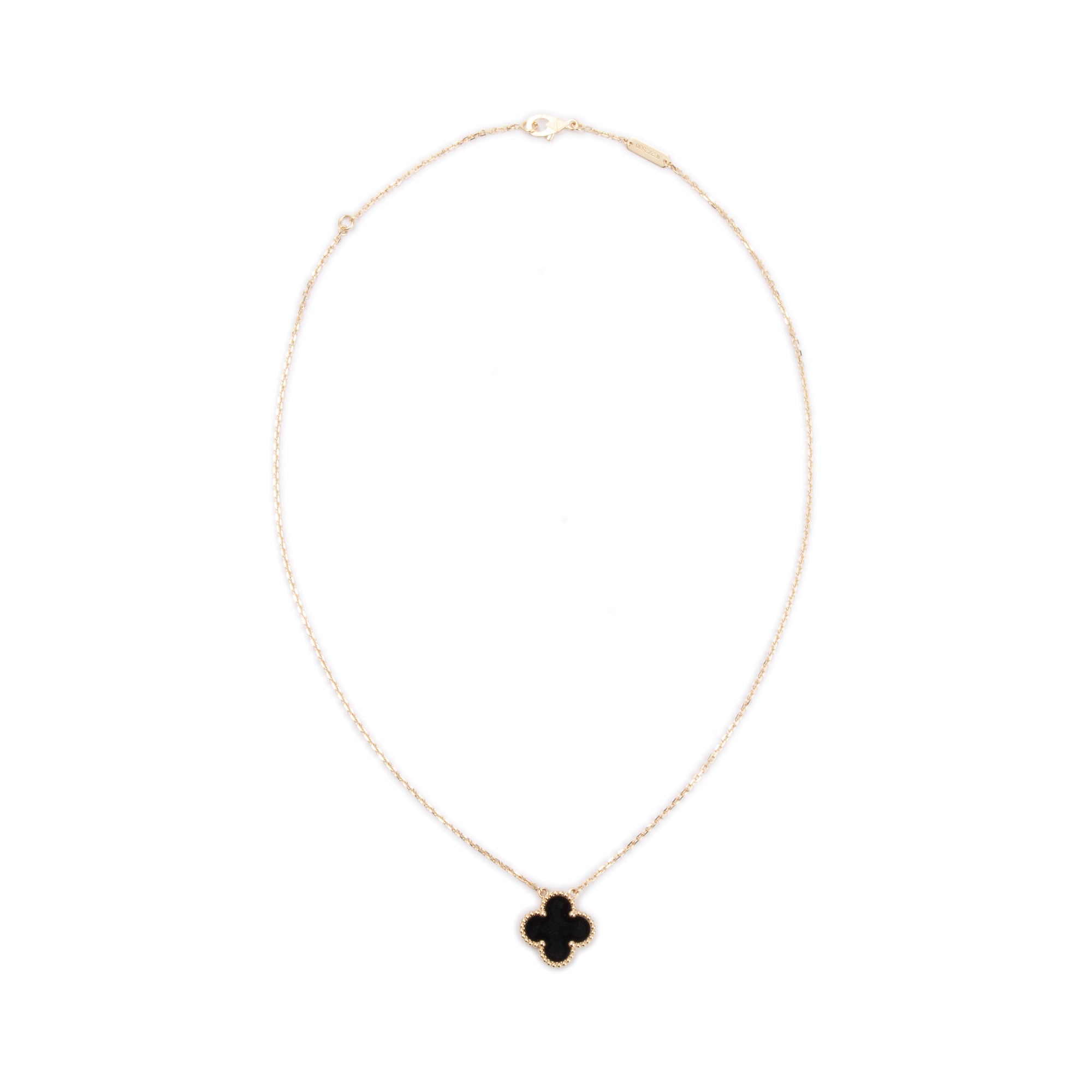 Van Cleef & Arpels 2023 18k Yellow Gold Vintage Alhambra Black Onyx Pendant Necklace w/ Box & Receipt