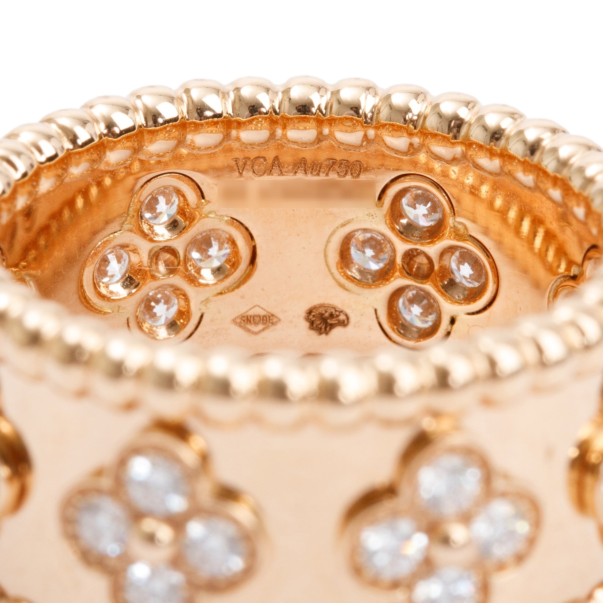 Van Cleef & Arpels 2024 18k Rose Gold Diamond Perlee Clovers Ring, Size 53 6.75