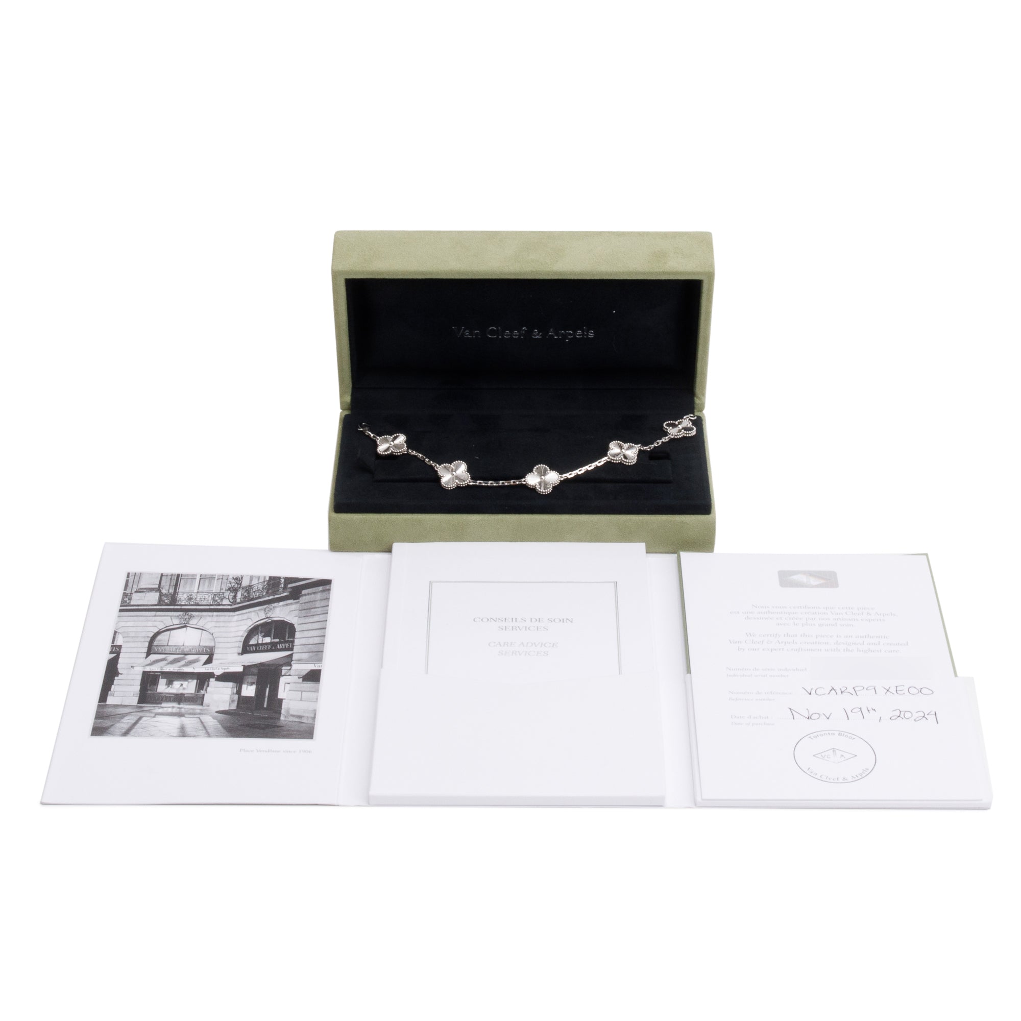 Van Cleef & Arpels 2024 18k White Gold Vintage Alhambra 5 Motif Bracelet w/ Box & Certificate