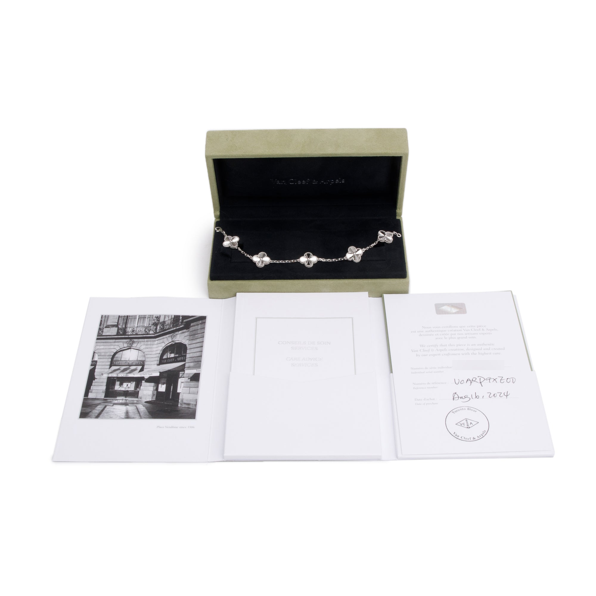 Van Cleef & Arpels 2024 18k White Gold Vintage Alhambra 5 Motif Bracelet w/ Box & Certificate