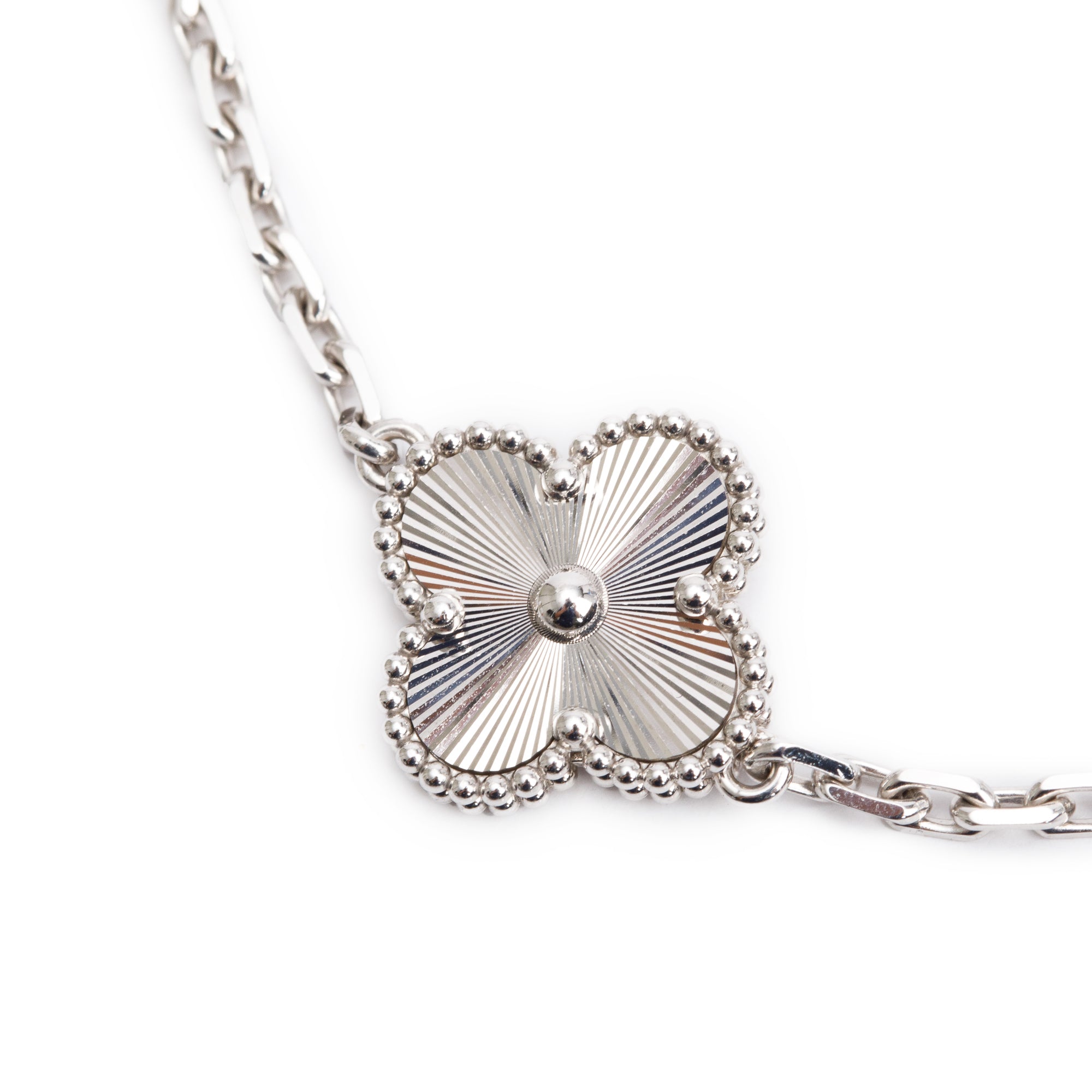 Van Cleef & Arpels 2024 18k White Gold Vintage Alhambra 5 Motif Bracelet w/ Box & Certificate