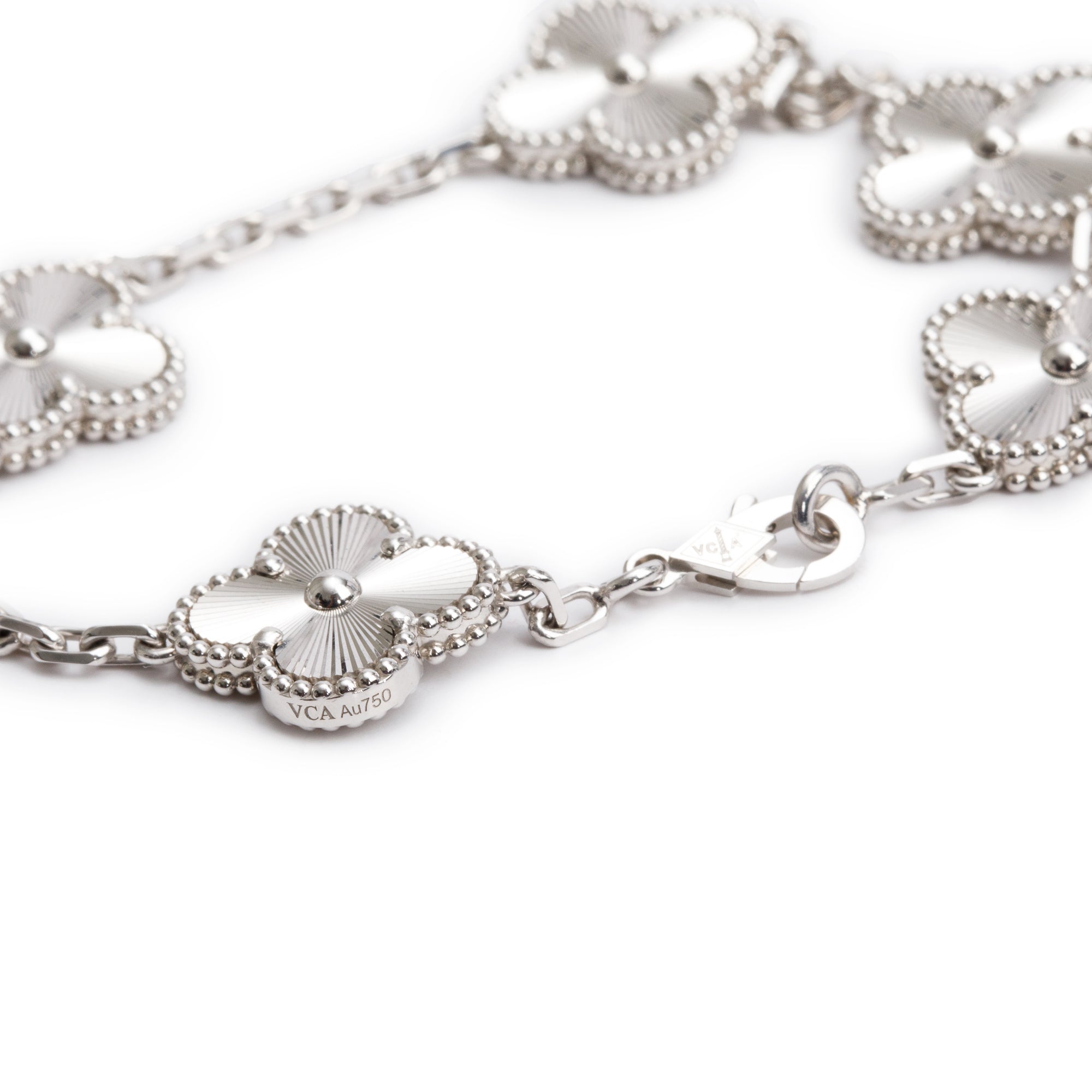 Van Cleef & Arpels 2024 18k White Gold Vintage Alhambra 5 Motif Bracelet w/ Box & Certificate