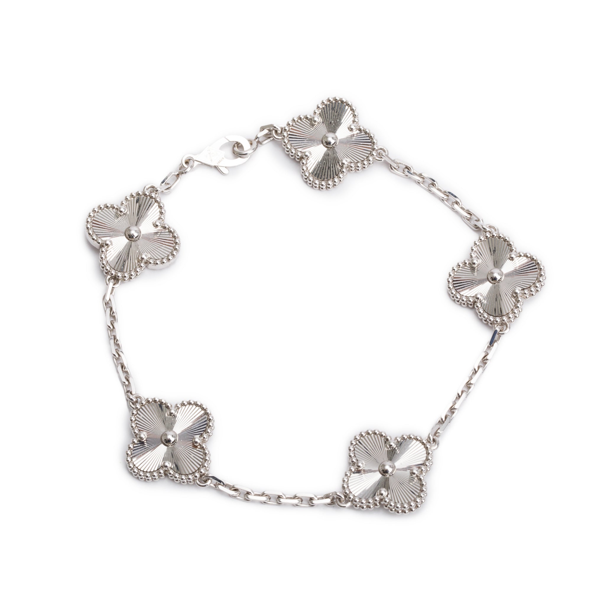 Van Cleef & Arpels 2024 18k White Gold Vintage Alhambra 5 Motif Bracelet w/ Box & Certificate