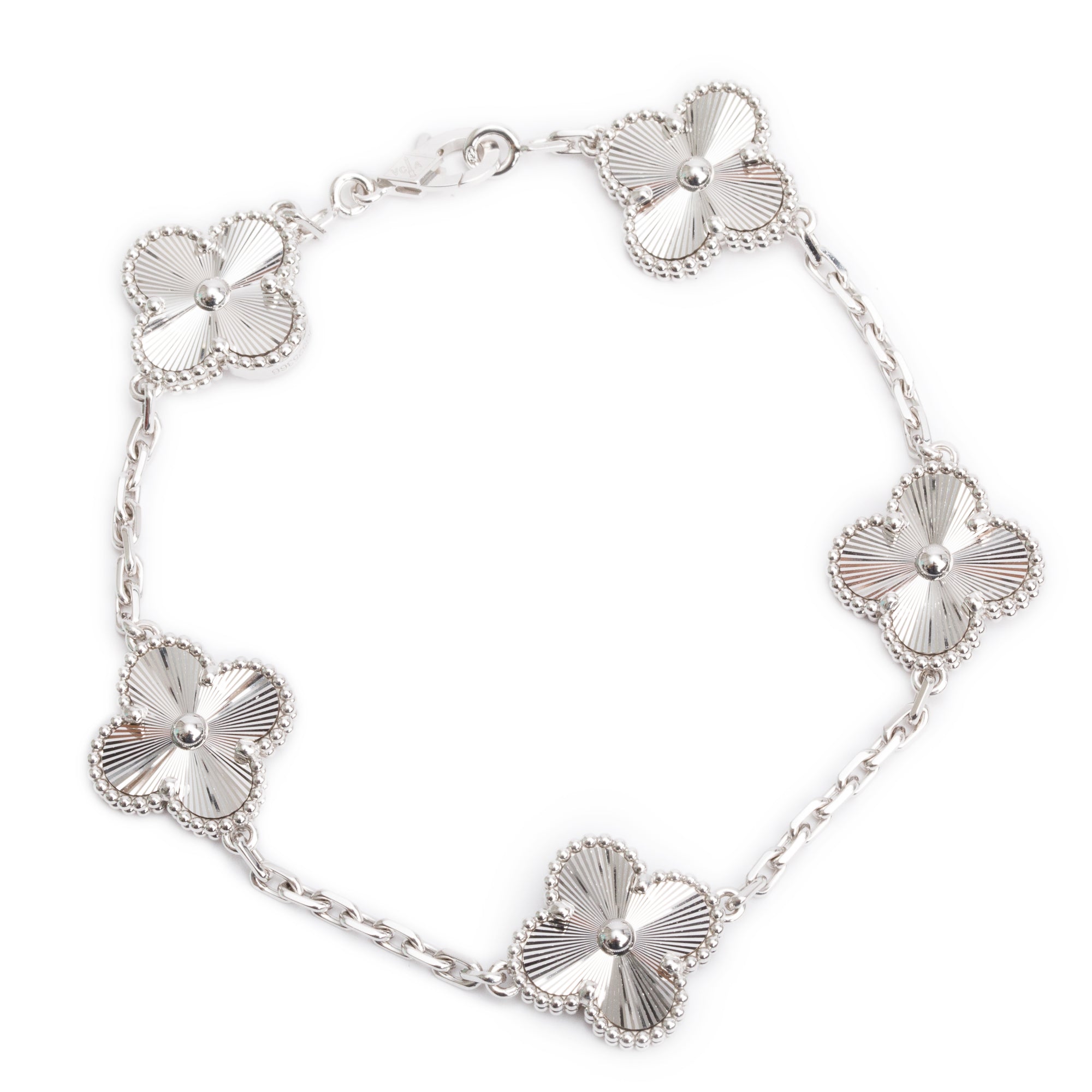 Van Cleef & Arpels 2024 18k White Gold Vintage Alhambra 5 Motif Bracelet w/ Box & Certificate