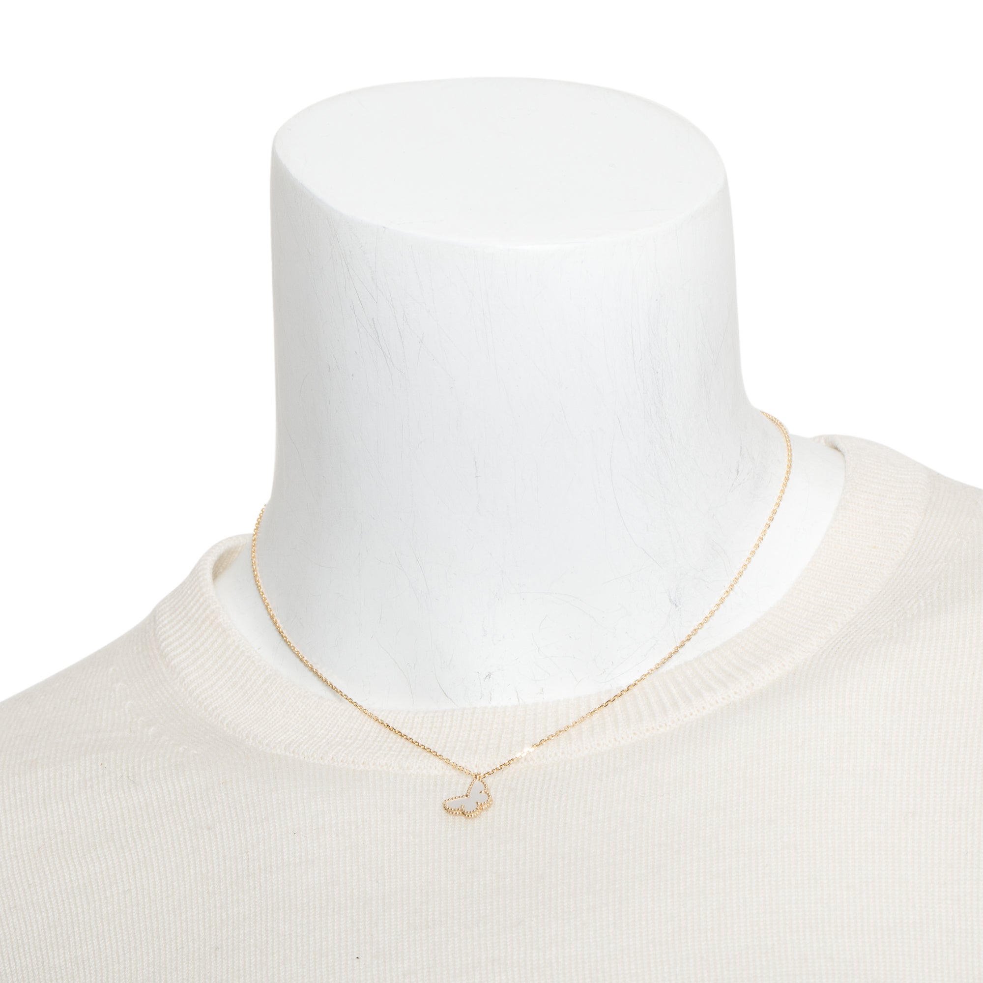Van Cleef & Arpels 2024 18k Yellow Gold Sweet Alhambra Mother of Pearl Butterfly Pendant Necklace w/ Box, Receipt & Certificate