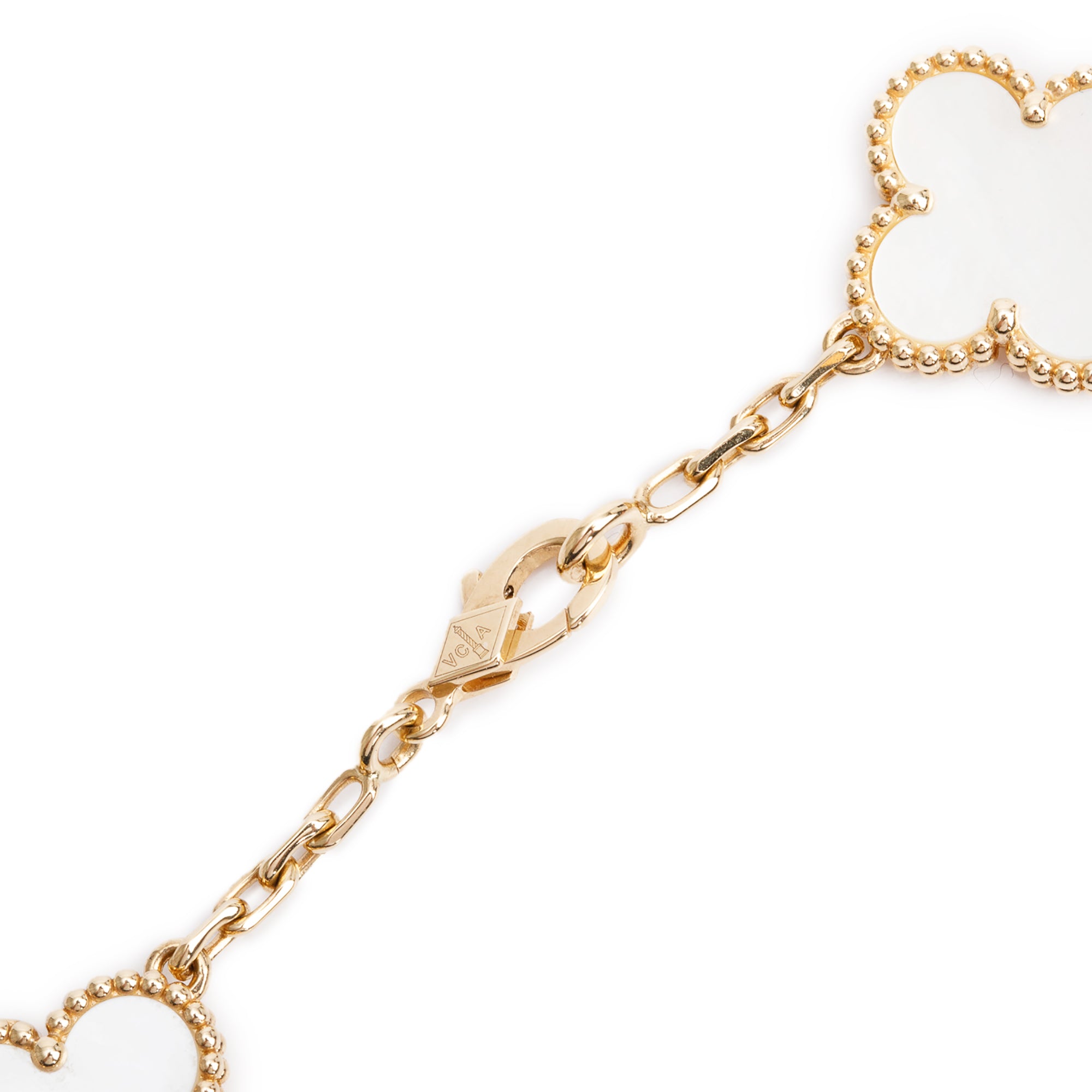 Van Cleef & Arpels 2024 18k Yellow Gold Vintage Alhambra 20 Motif Mother of Pearl Necklace w/ Box & Certificate