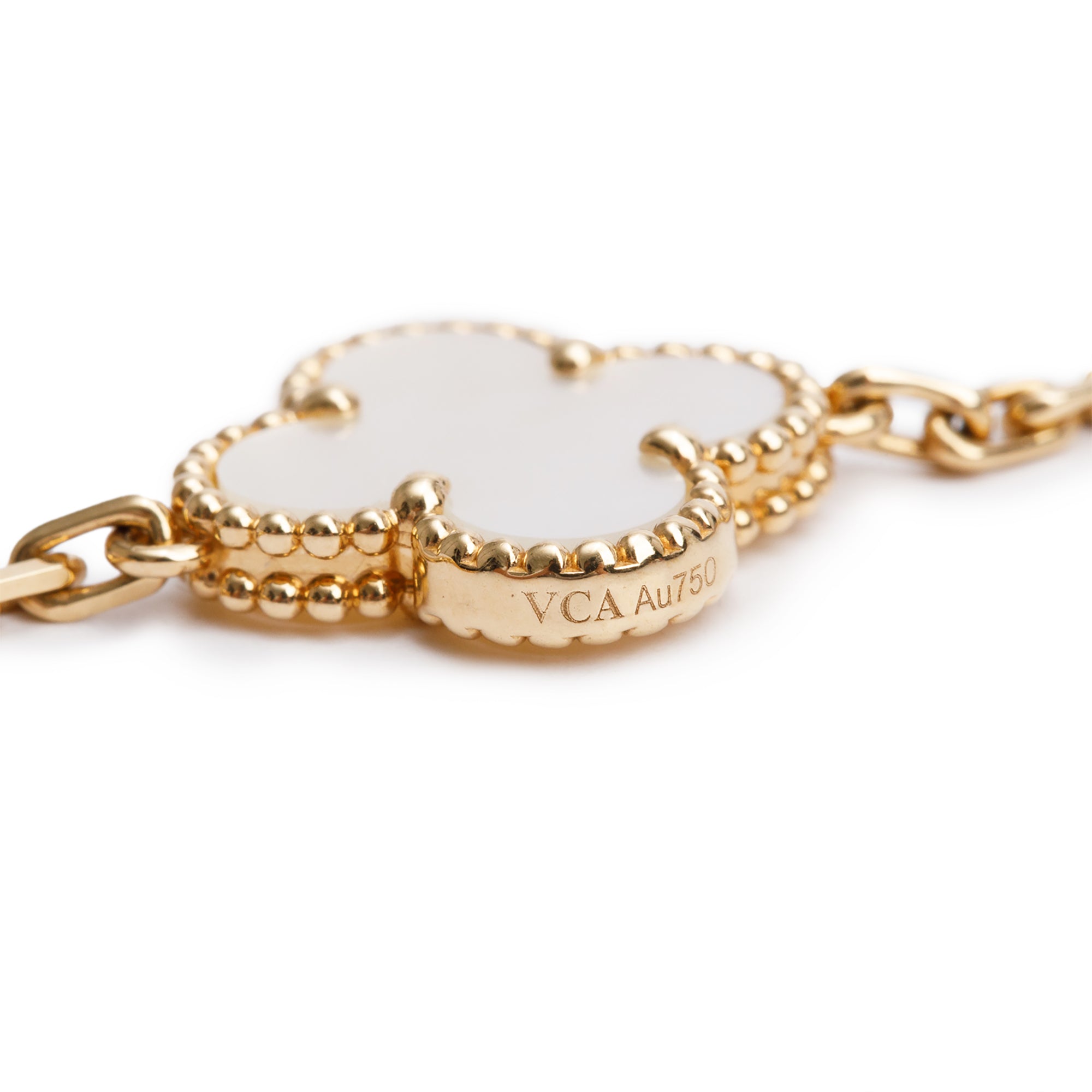 Van Cleef & Arpels 2024 18k Yellow Gold Vintage Alhambra 20 Motif Mother of Pearl Necklace w/ Box & Certificate