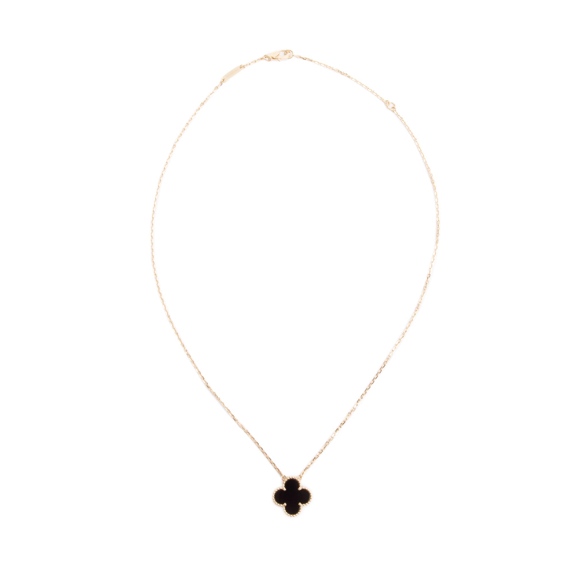 Van Cleef & Arpels 2024 18k Yellow Gold Vintage Alhambra Black Onyx Pendant Necklace w/ Receipt