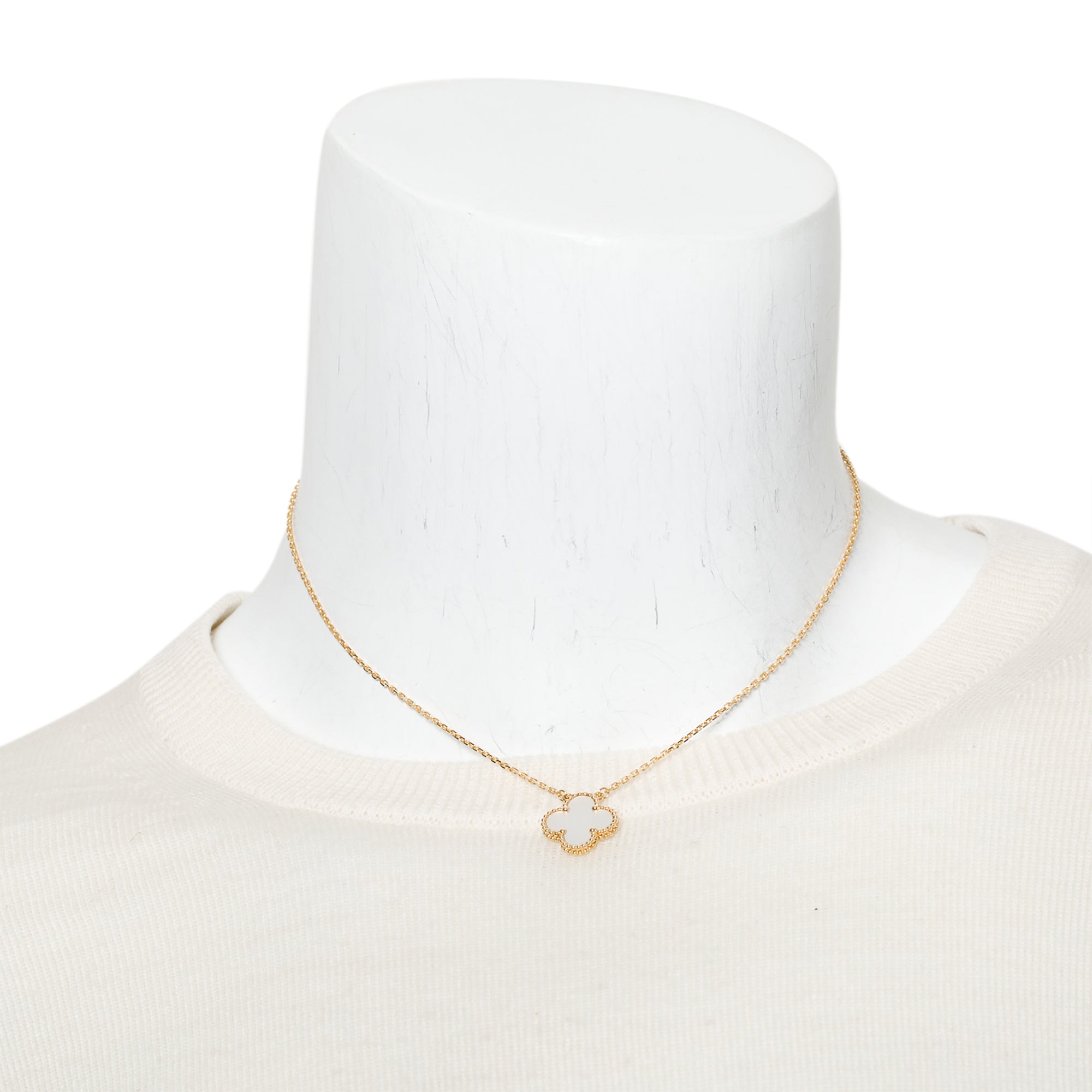 Van Cleef & Arpels 2024 18k Yellow Gold Vintage Alhambra Mother of Pearl Pendant Necklace w/ Box, Certificate & Receipt