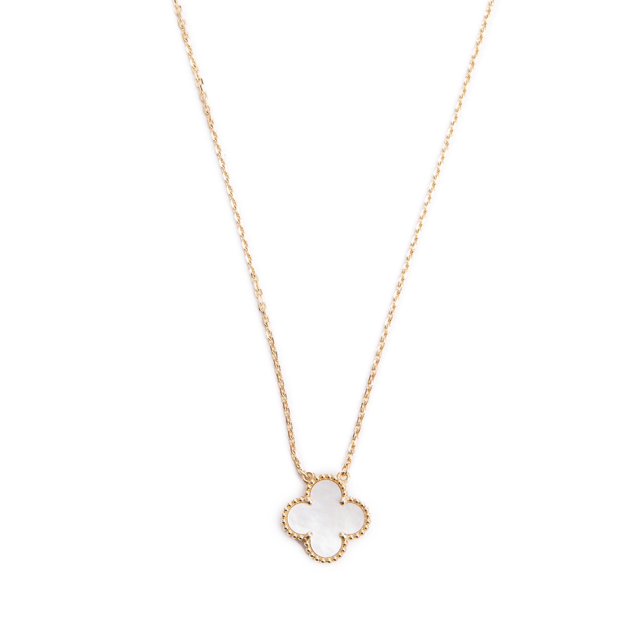 Van Cleef & Arpels 2024 18k Yellow Gold Vintage Alhambra Mother of Pearl Pendant Necklace w/ Box, Certificate & Receipt