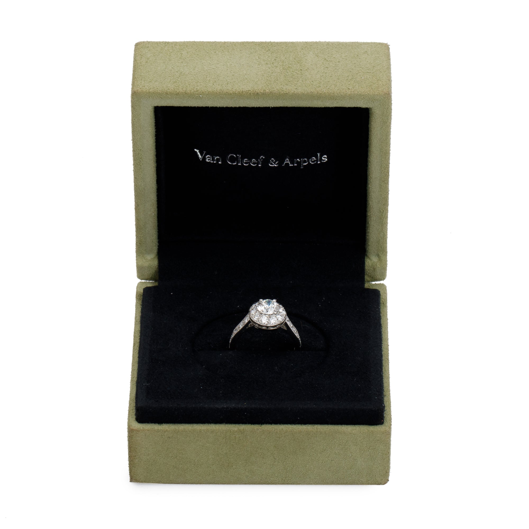 Van Cleef & Arpels Platinum Icone Solitaire 0.70 ct. Diamond Engagement Ring, Size 4.5 w/ GIA Report & Box