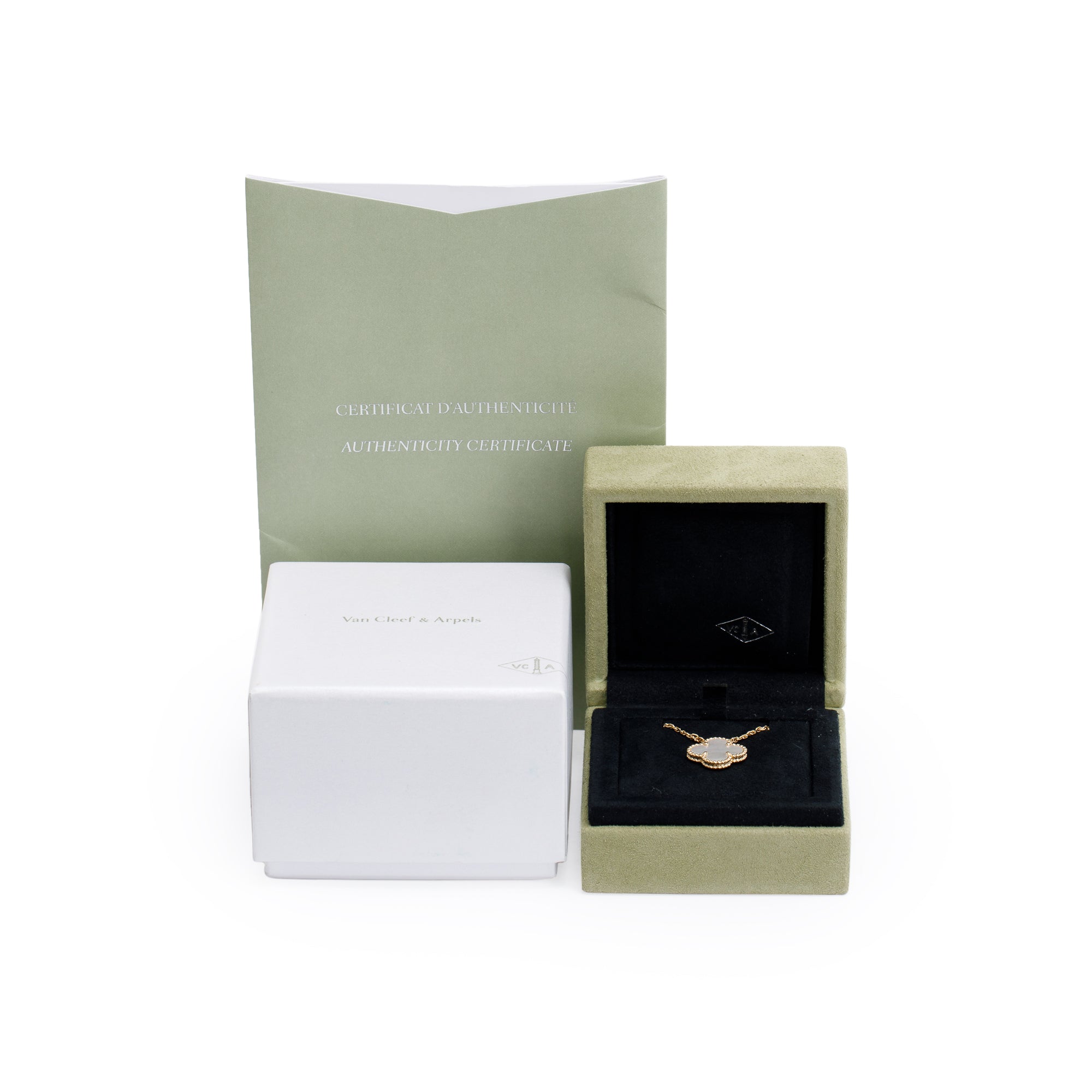 Van Cleef & Arpels Vintage Alhambra Mother of Pearl Pendant Necklace w/ Box & Certificate