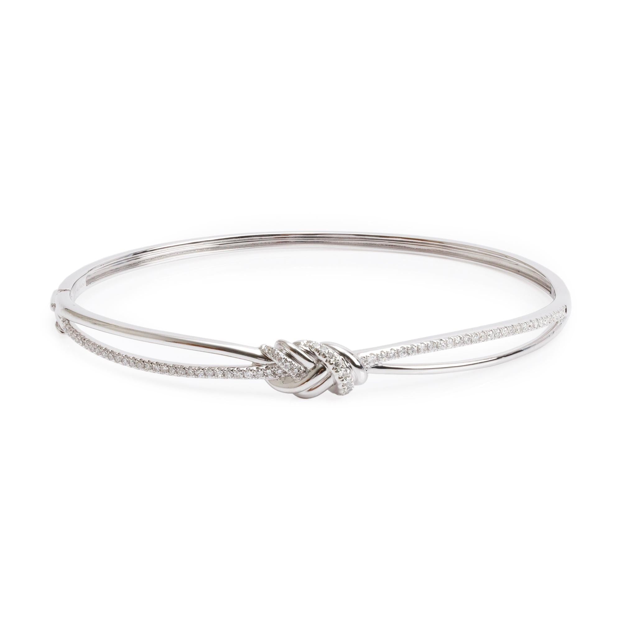 Vera Wang 14k White Gold Diamond Love Knot Bangle Bracelet w/ Box