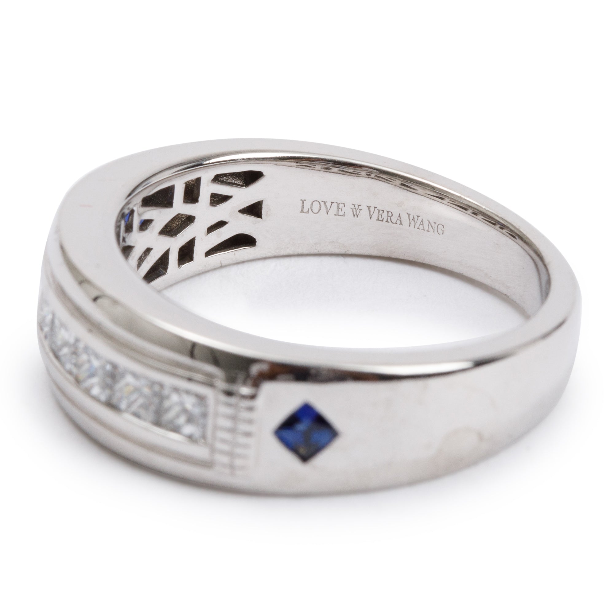 Vera Wang 14k White Gold Diamond & Sapphire Band Ring, Size 8.75