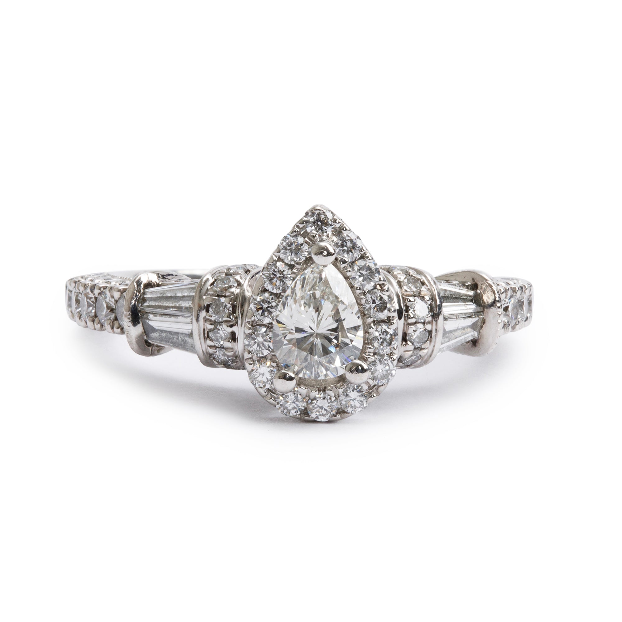 Vera Wang 14k White Gold Love Pear Shaped Cut Diamond Engagement Ring, Size 6.5 w/ Box