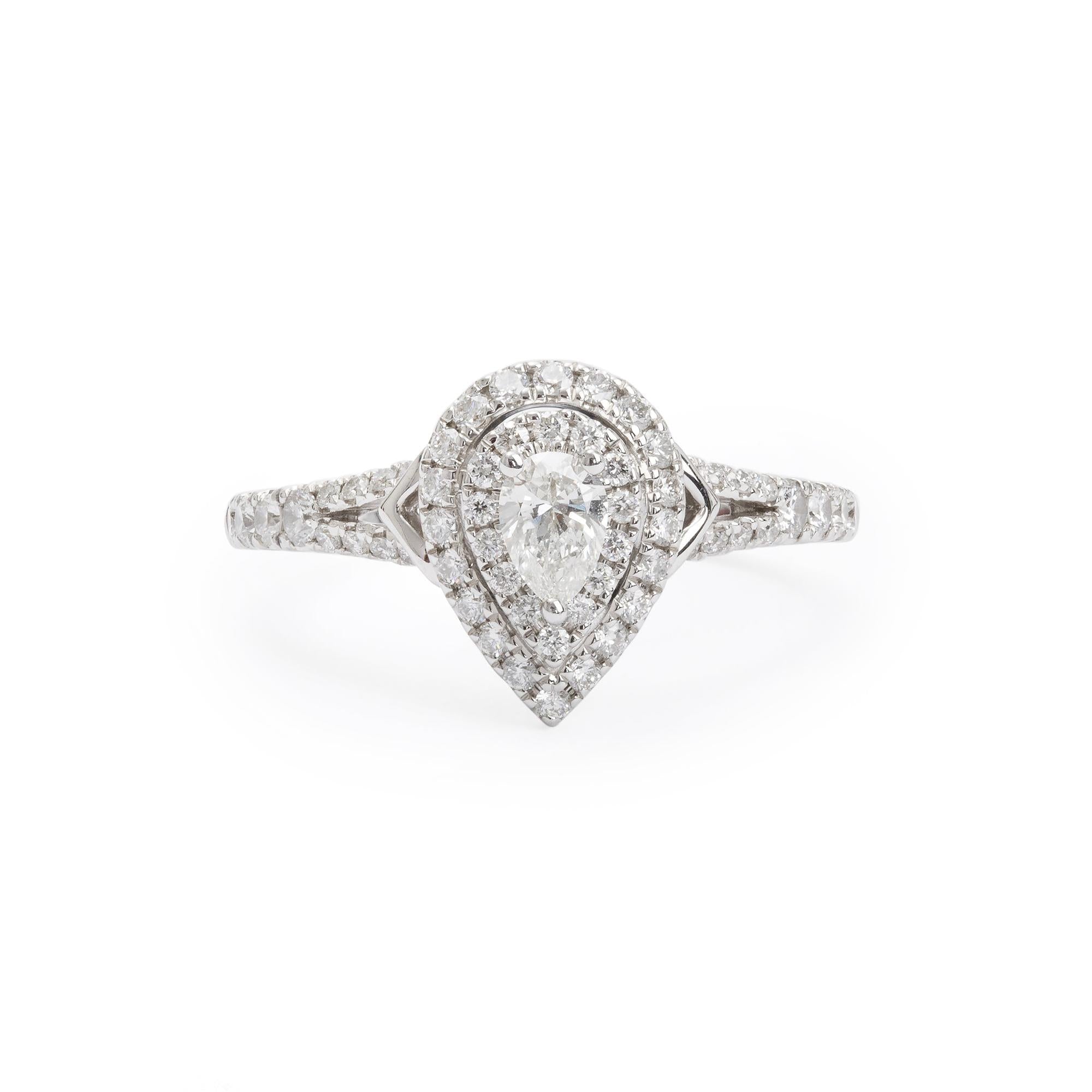 Vera Wang 14k White Gold Love Pear Shaped Diamond Engagement Ring, Size 6.75 w/ Box