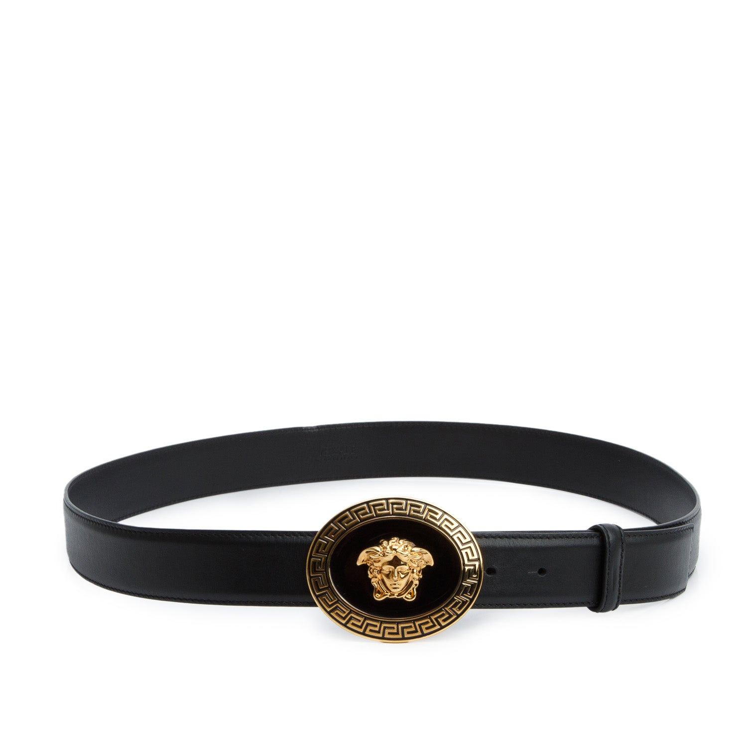 Versace Black Insignia Leather Medusa Oval Buckle Belt 105 42