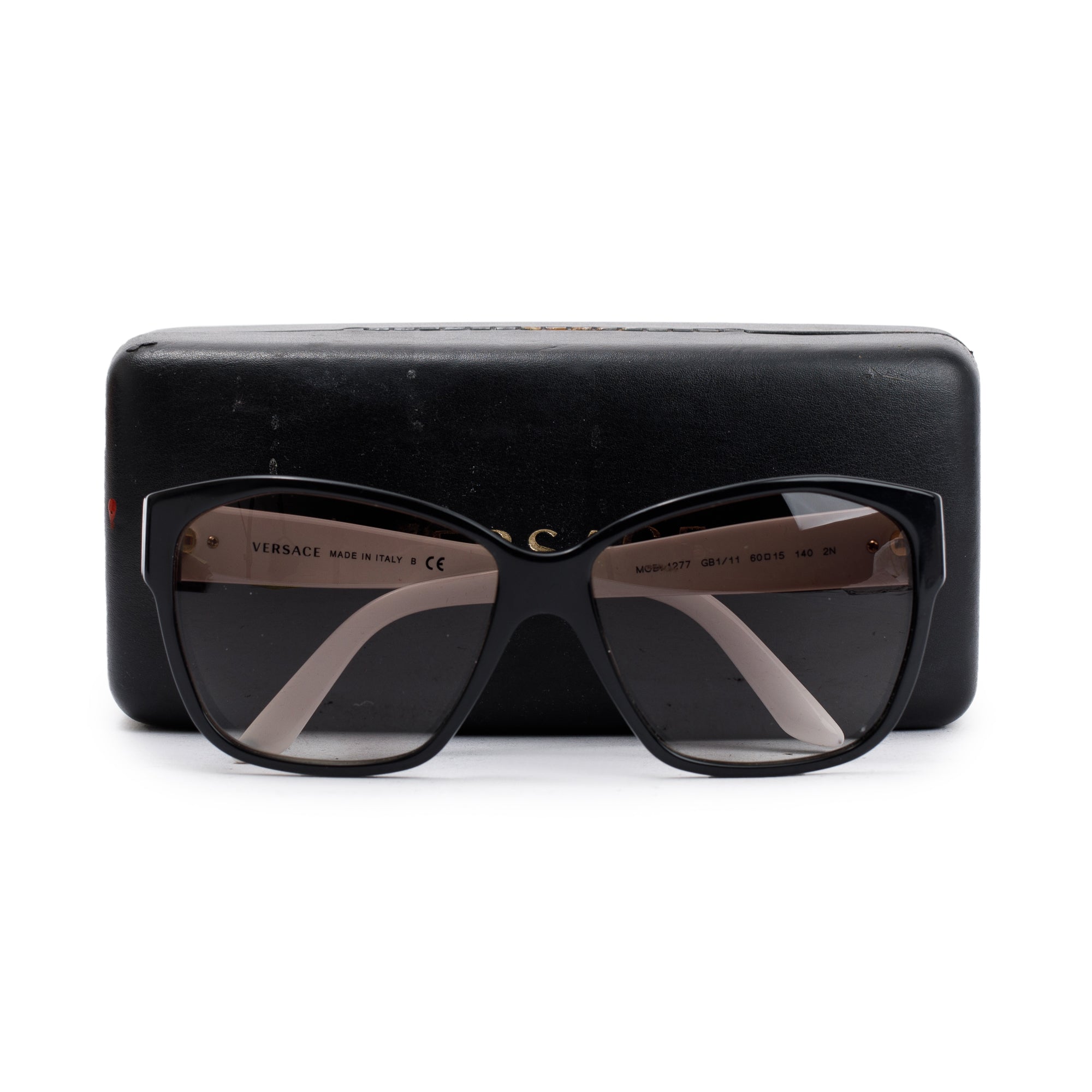 Versace 1277 Black & Leopard Print Acetate Medusa Square Sunglasses w/ Case