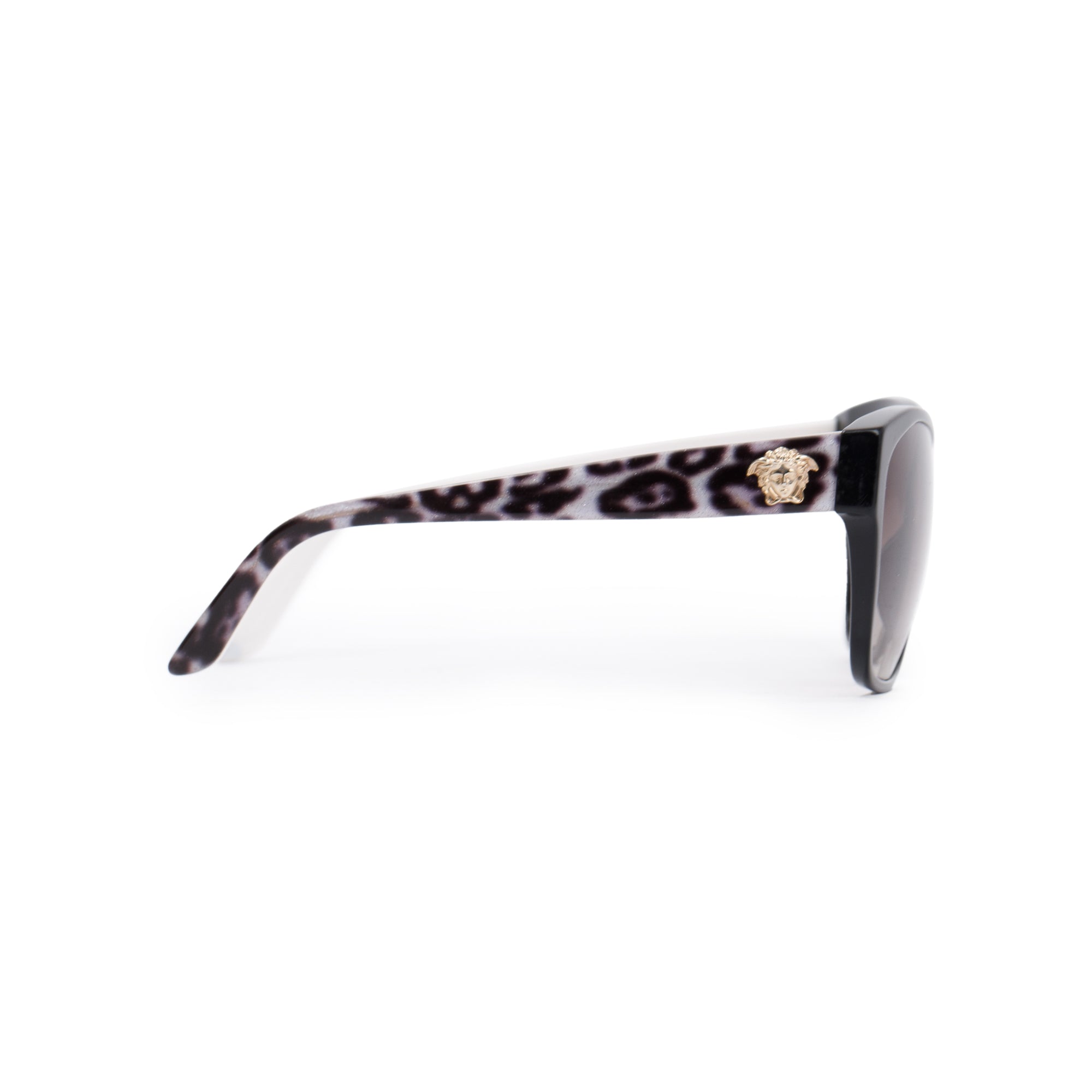 Versace 1277 Black & Leopard Print Acetate Medusa Square Sunglasses w/ Case