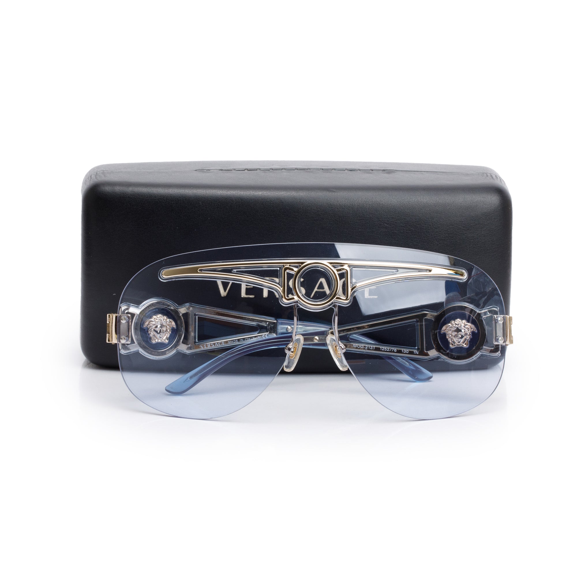 Versace 2131 Gold-Plated Medusa Rimless Shield Sunglasses w/ Case