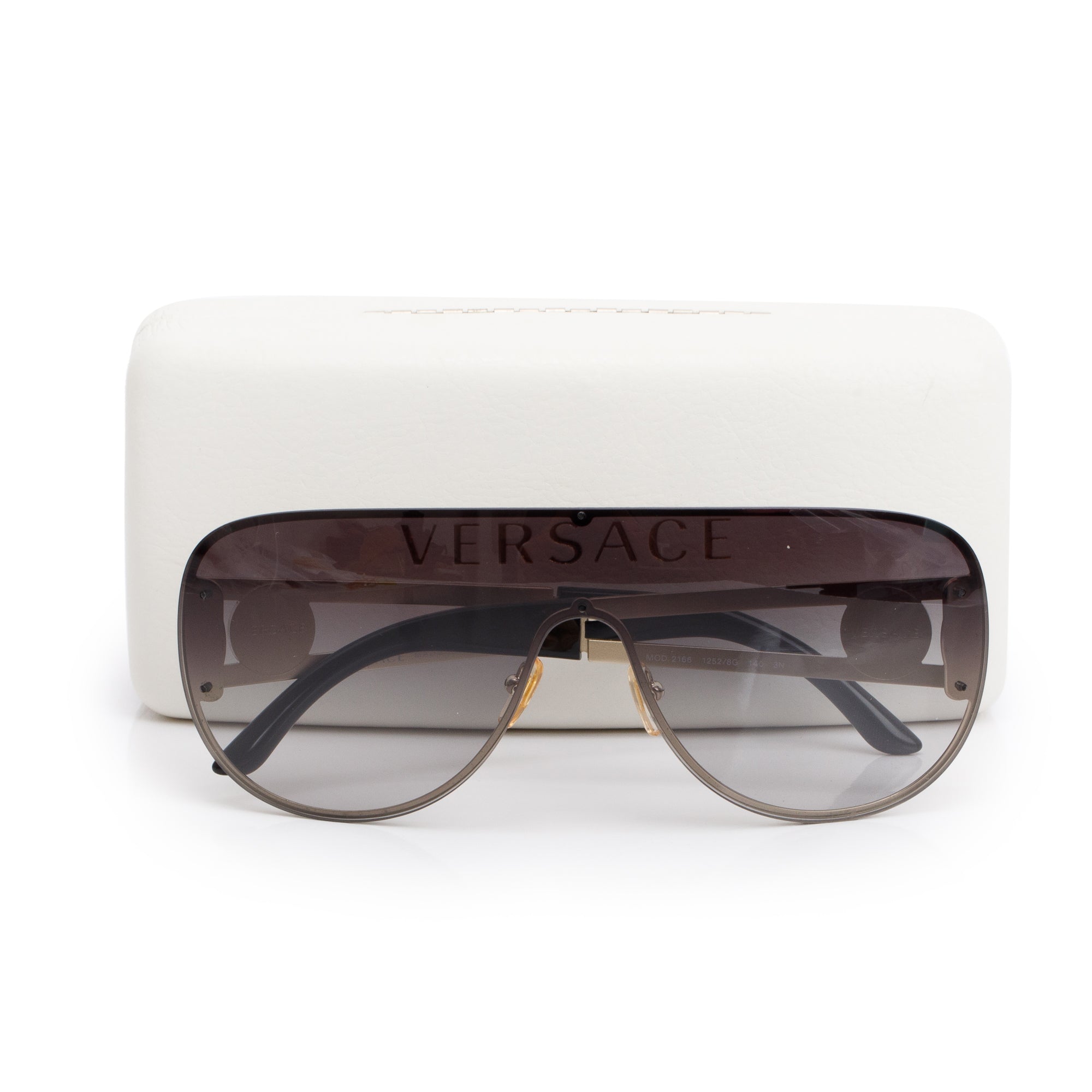 Versace 2166 Gold-Plated Medusa Shield Sunglasses w/ Case