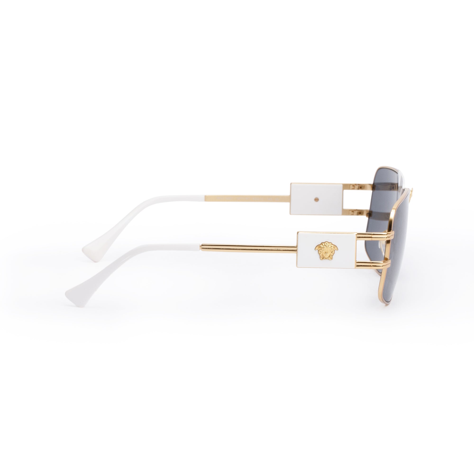 Versace 2251 Gold Tone Metal White Acetate Navigator Sunglasses w/ Case